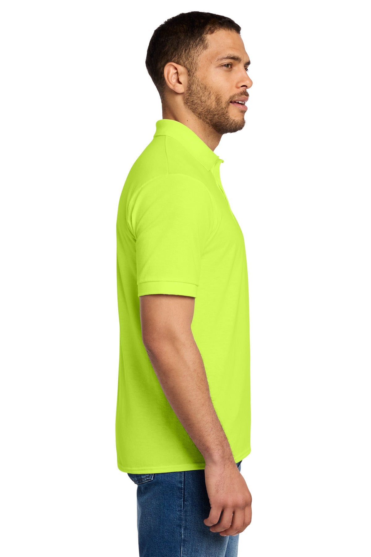 Safety Green Port & Co Core Blend Jersey Knit Polo. KP55