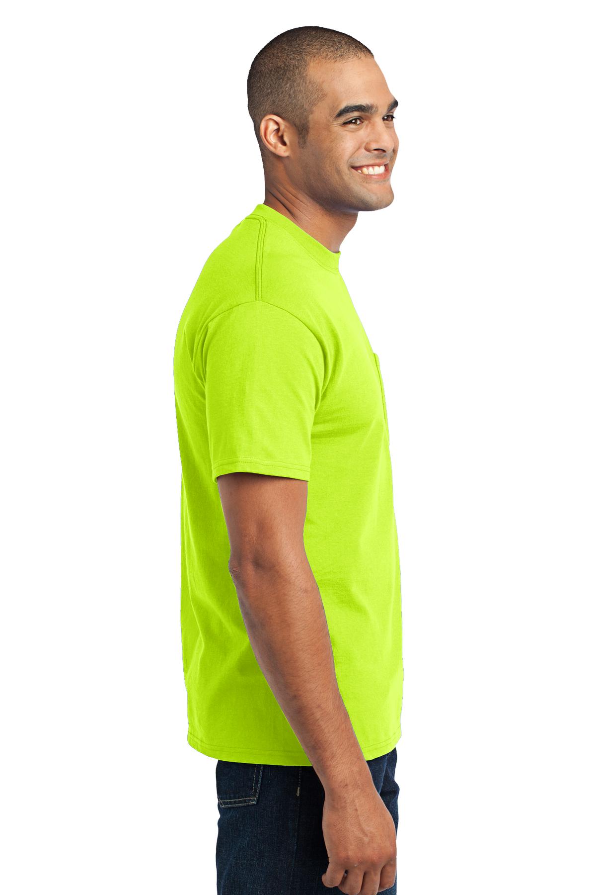 Safety Green Port & Co Core Blend Pocket Tee. PC55P