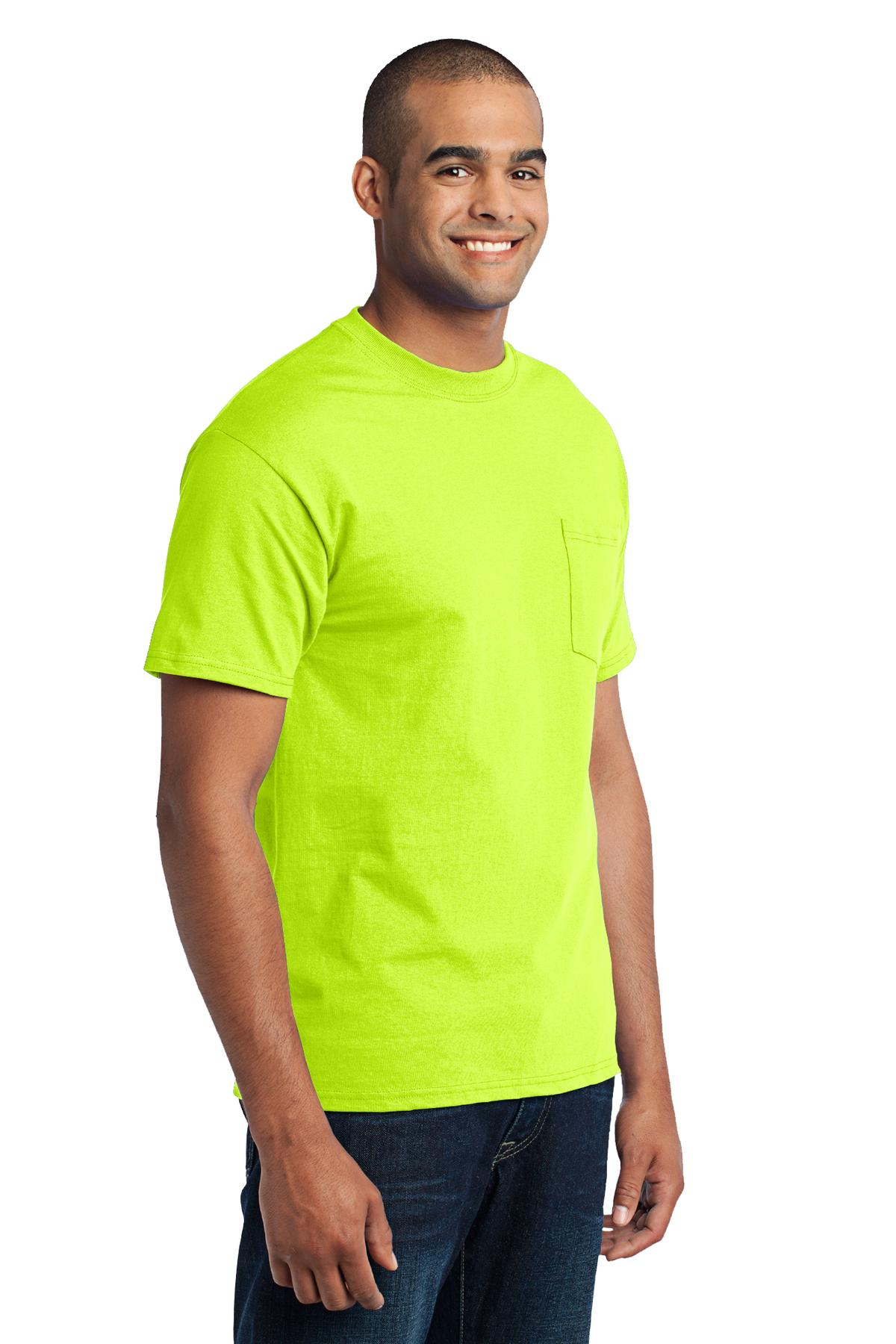 Safety Green Port & Co Core Blend Pocket Tee. PC55P