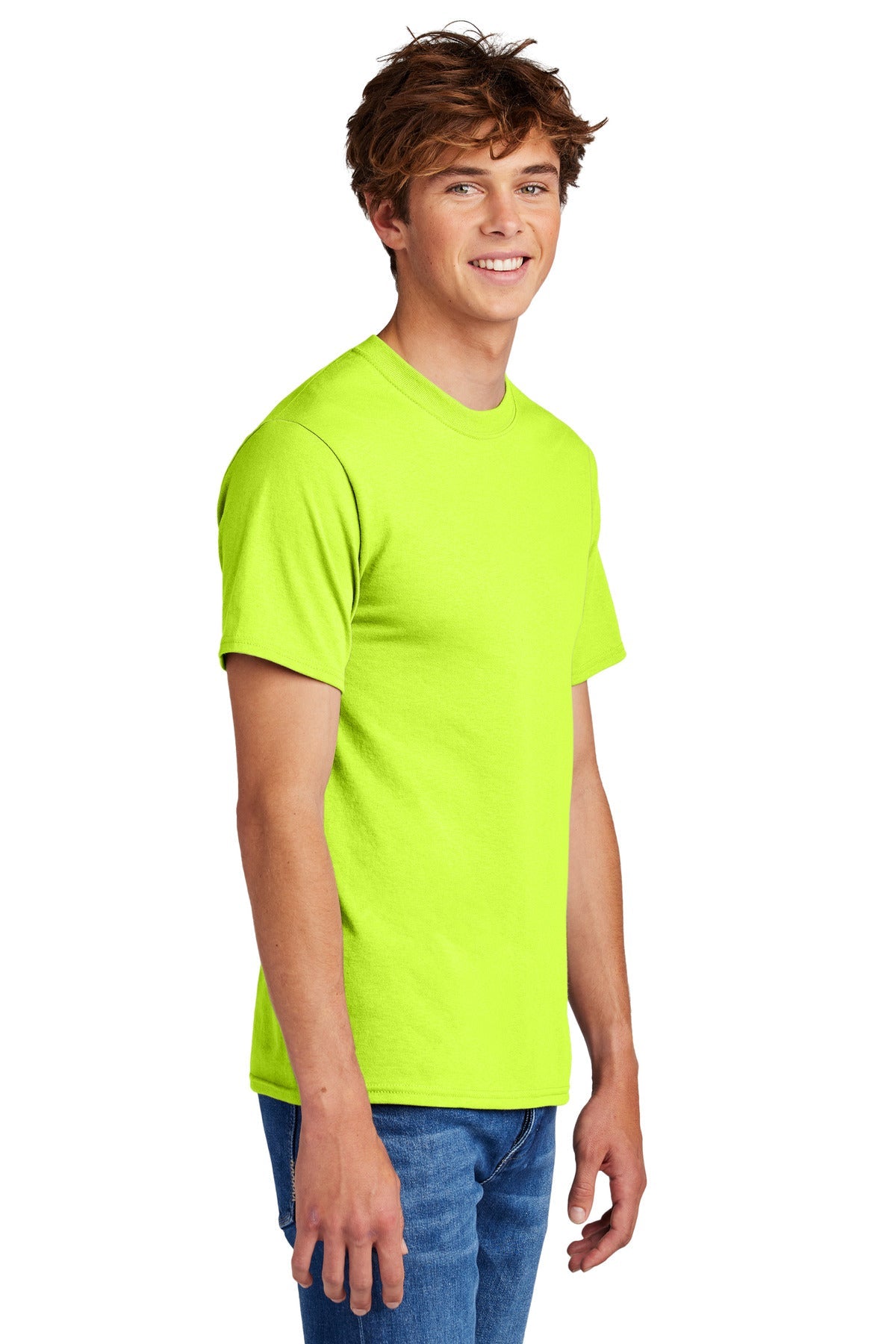 Safety Green Port & Co Core Blend Tee. PC55