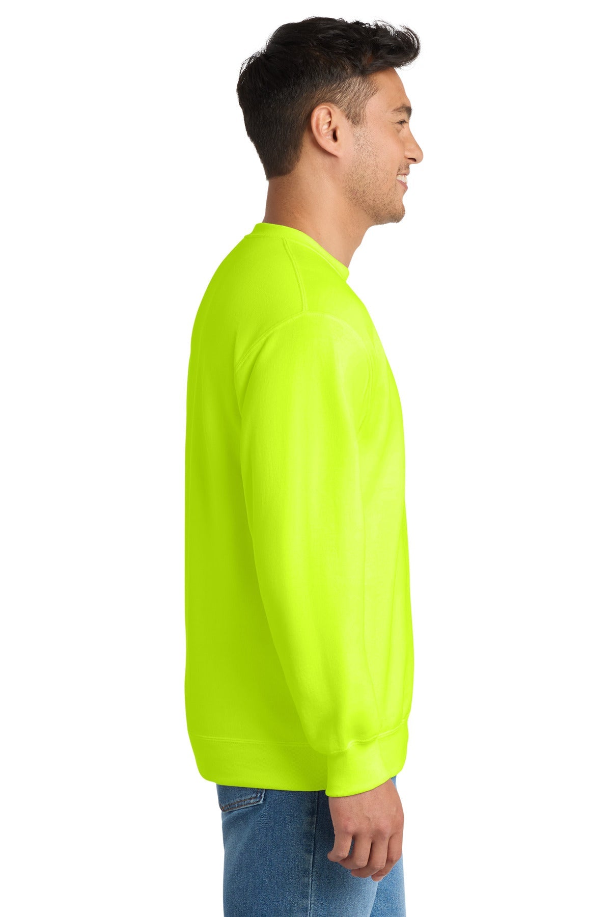 Safety Green Port & Co Essential Fleece Crewneck Sweatshirt. PC90
