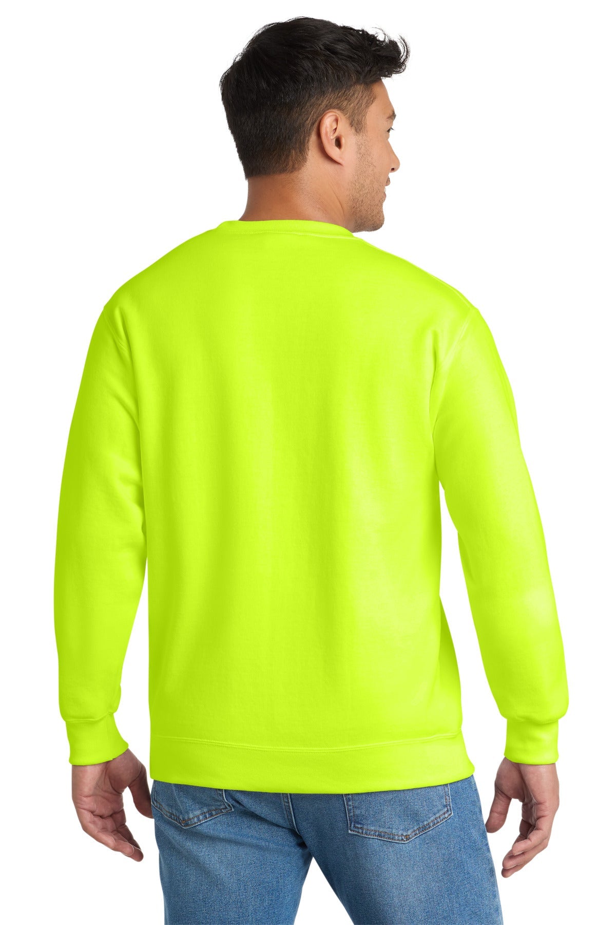 Safety Green Port & Co Essential Fleece Crewneck Sweatshirt. PC90