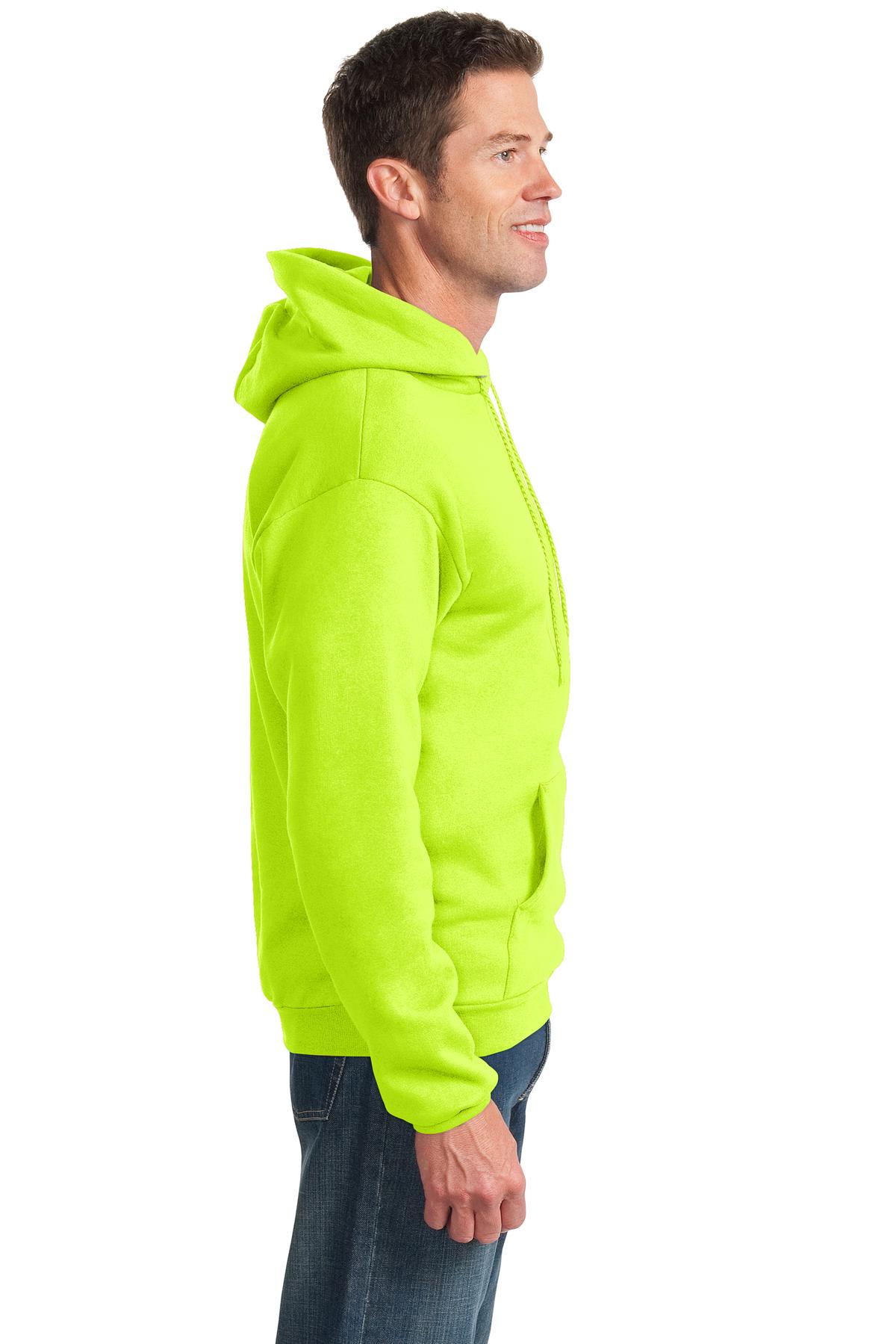 Safety Green Port & Co Essential Fleece Pullover Hooded Sweatshirt. PC90H