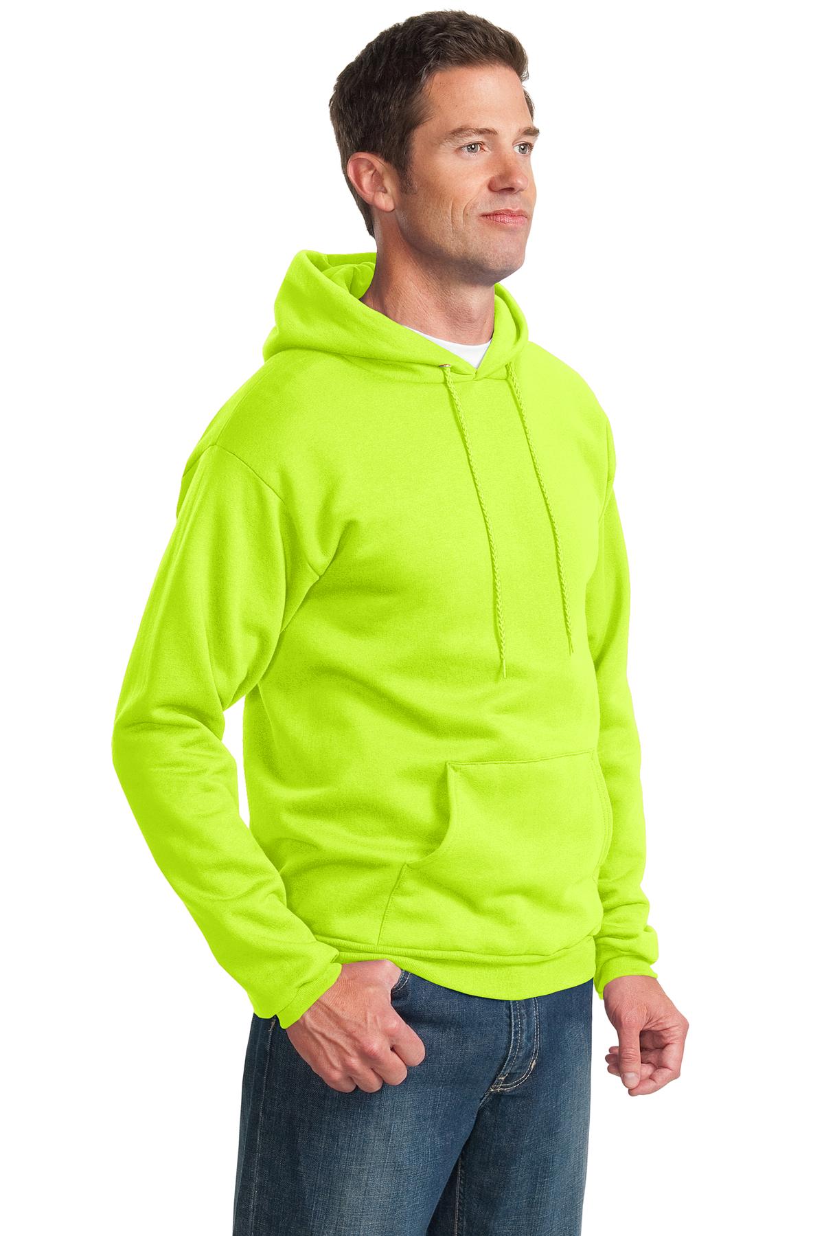 Safety Green Port & Co Essential Fleece Pullover Hooded Sweatshirt. PC90H