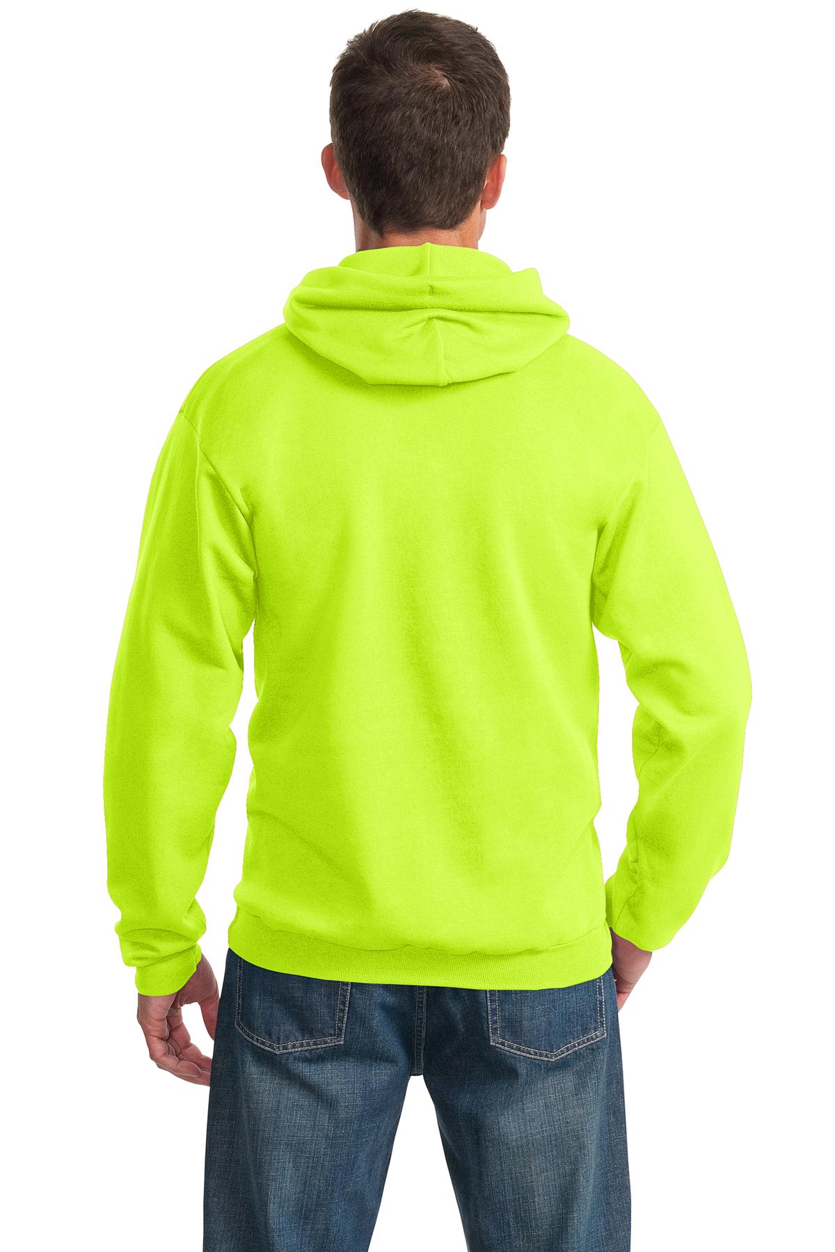 Safety Green Port & Co Essential Fleece Pullover Hooded Sweatshirt. PC90H