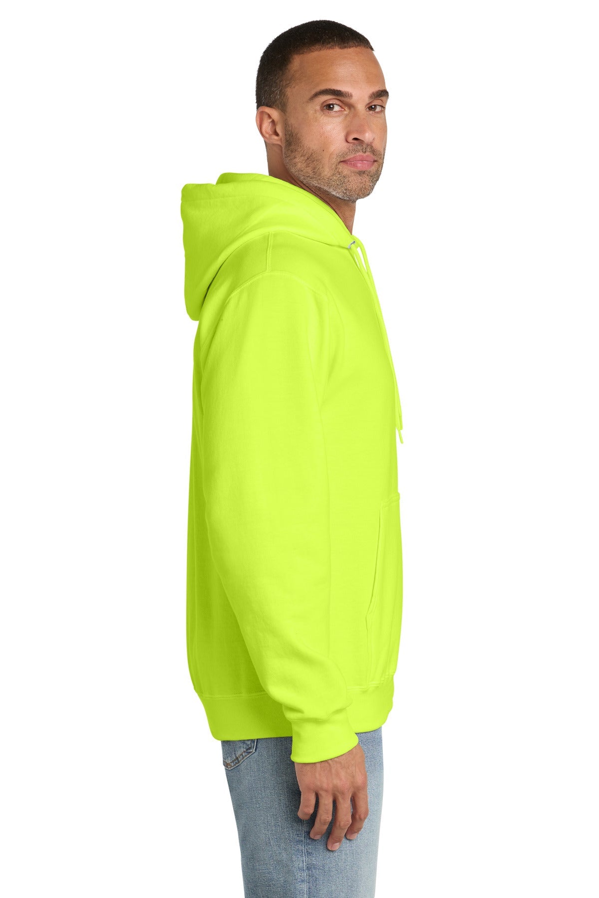 Safety Green Port & Co Essential Fleece Pullover Hooded Sweatshirt. PC90H