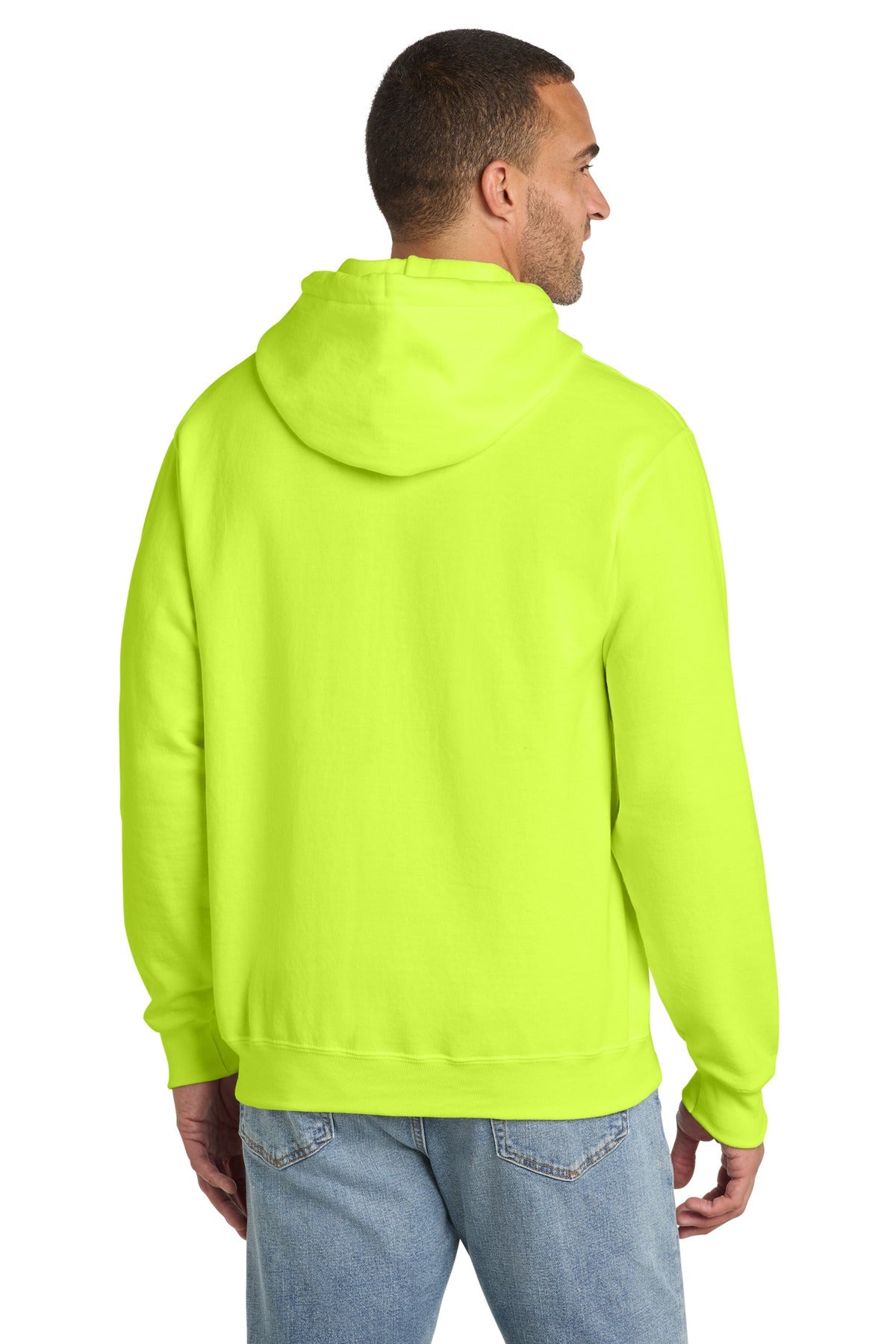 Safety Green Port & Co Essential Fleece Pullover Hooded Sweatshirt. PC90H