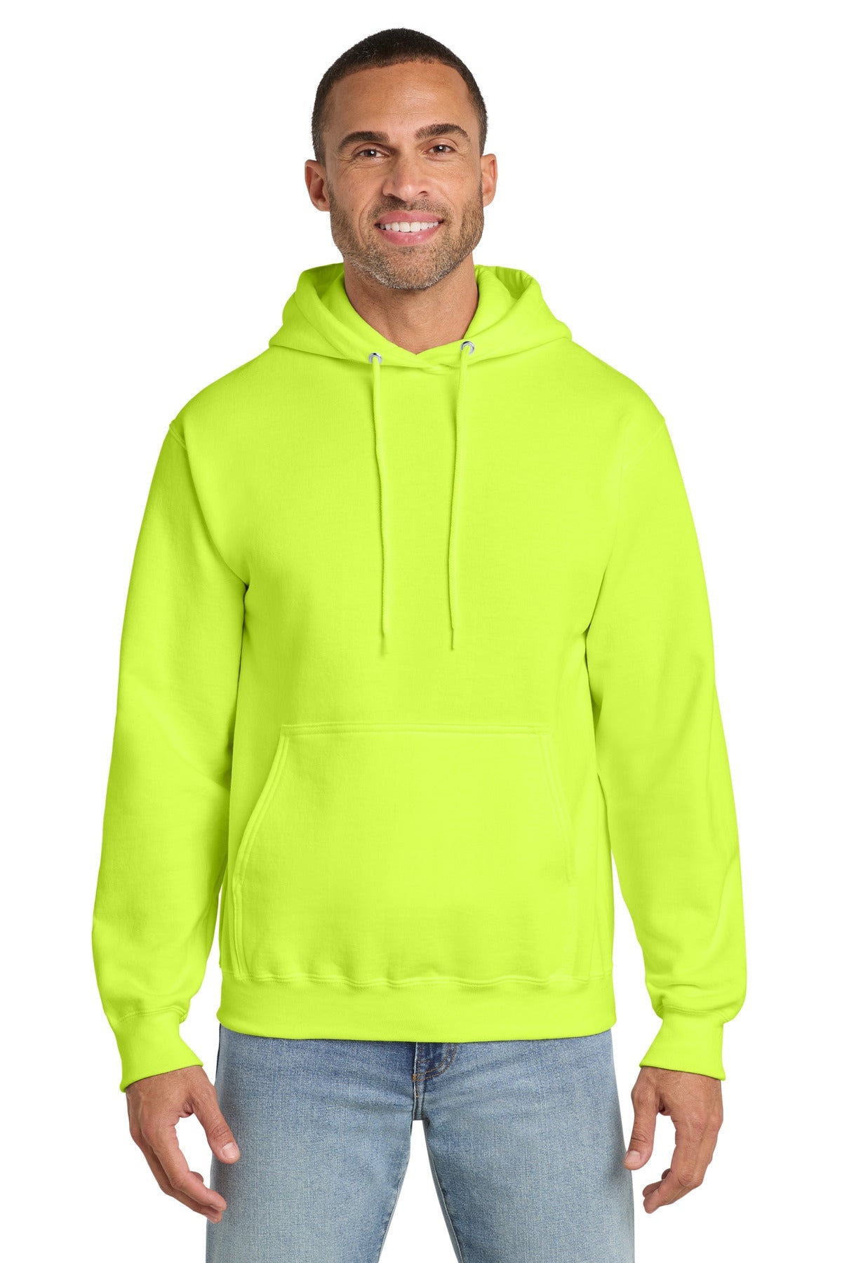 Safety Green Port & Co Essential Fleece Pullover Hooded Sweatshirt. PC90H