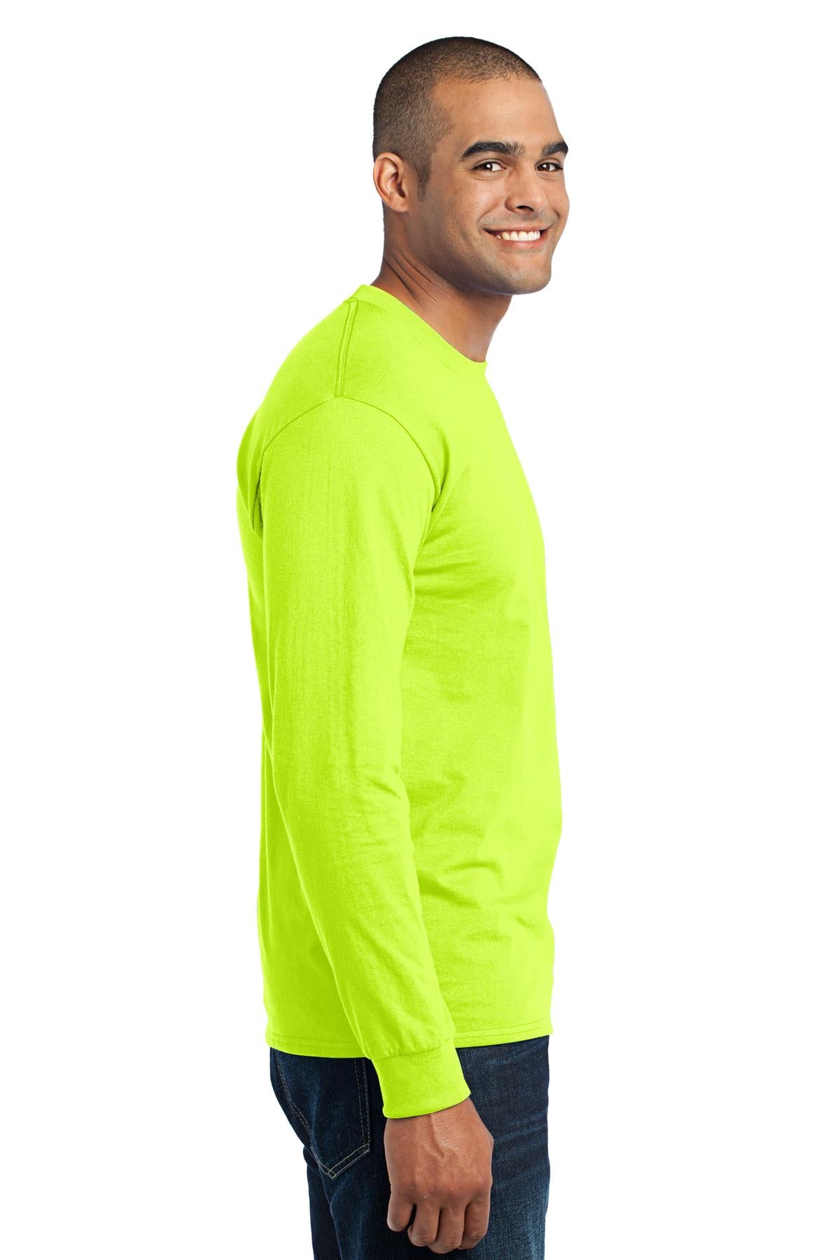 Safety Green Port & Co Long Sleeve Core Blend Tee. PC55LS