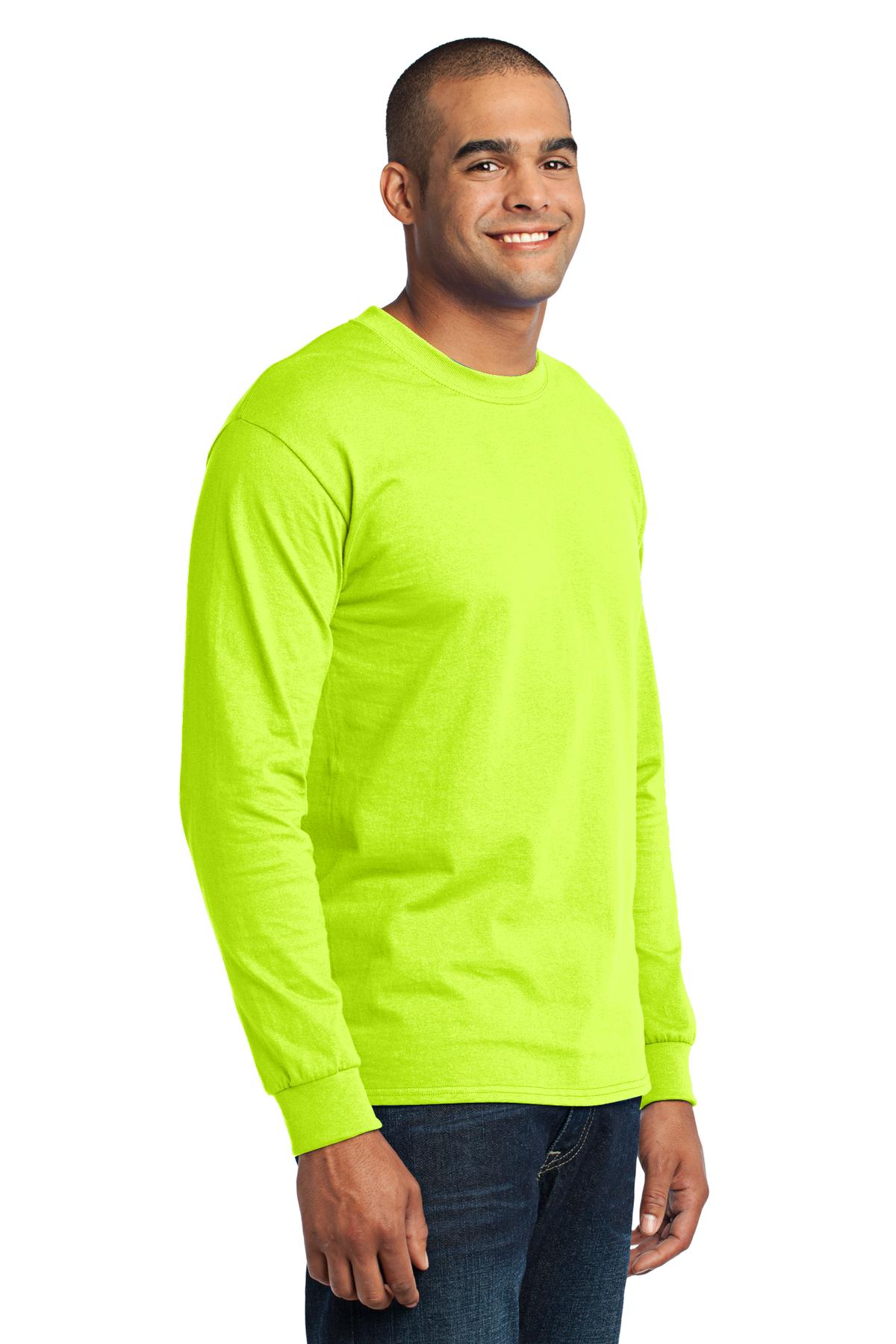 Safety Green Port & Co Long Sleeve Core Blend Tee. PC55LS