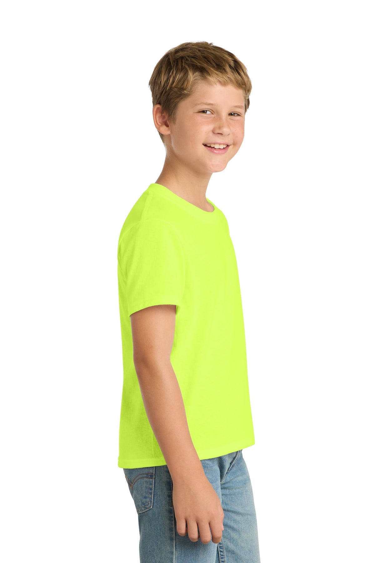 Safety Green Port & Co Youth Core Blend Tee. PC55Y