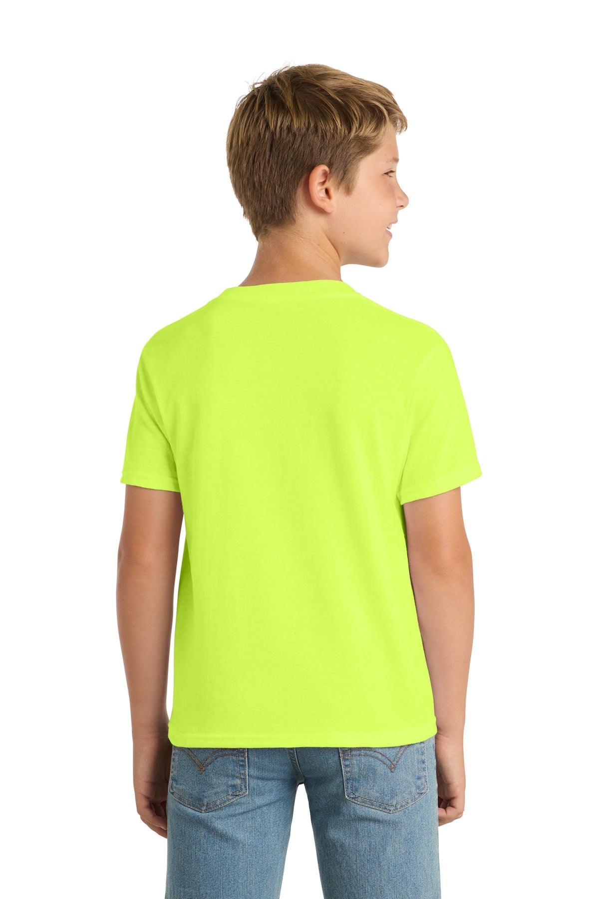 Safety Green Port & Co Youth Core Blend Tee. PC55Y