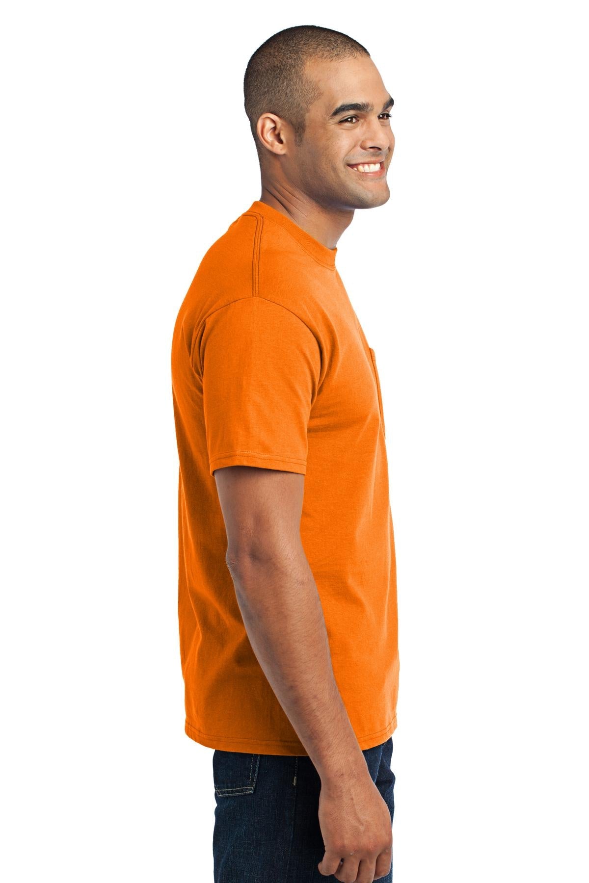 Safety Orange Port & Co Core Blend Pocket Tee. PC55P