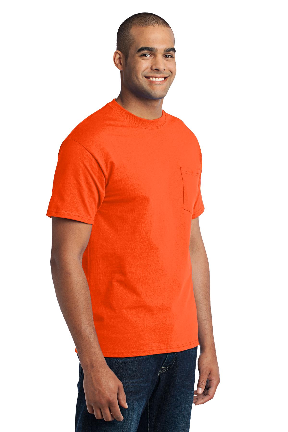 Safety Orange Port & Co Core Blend Pocket Tee. PC55P