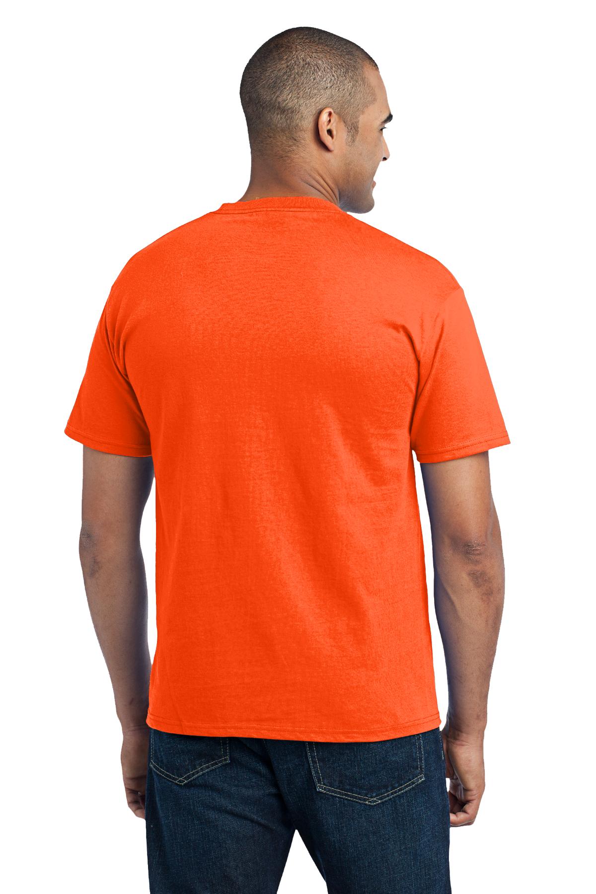 Safety Orange Port & Co Core Blend Pocket Tee. PC55P