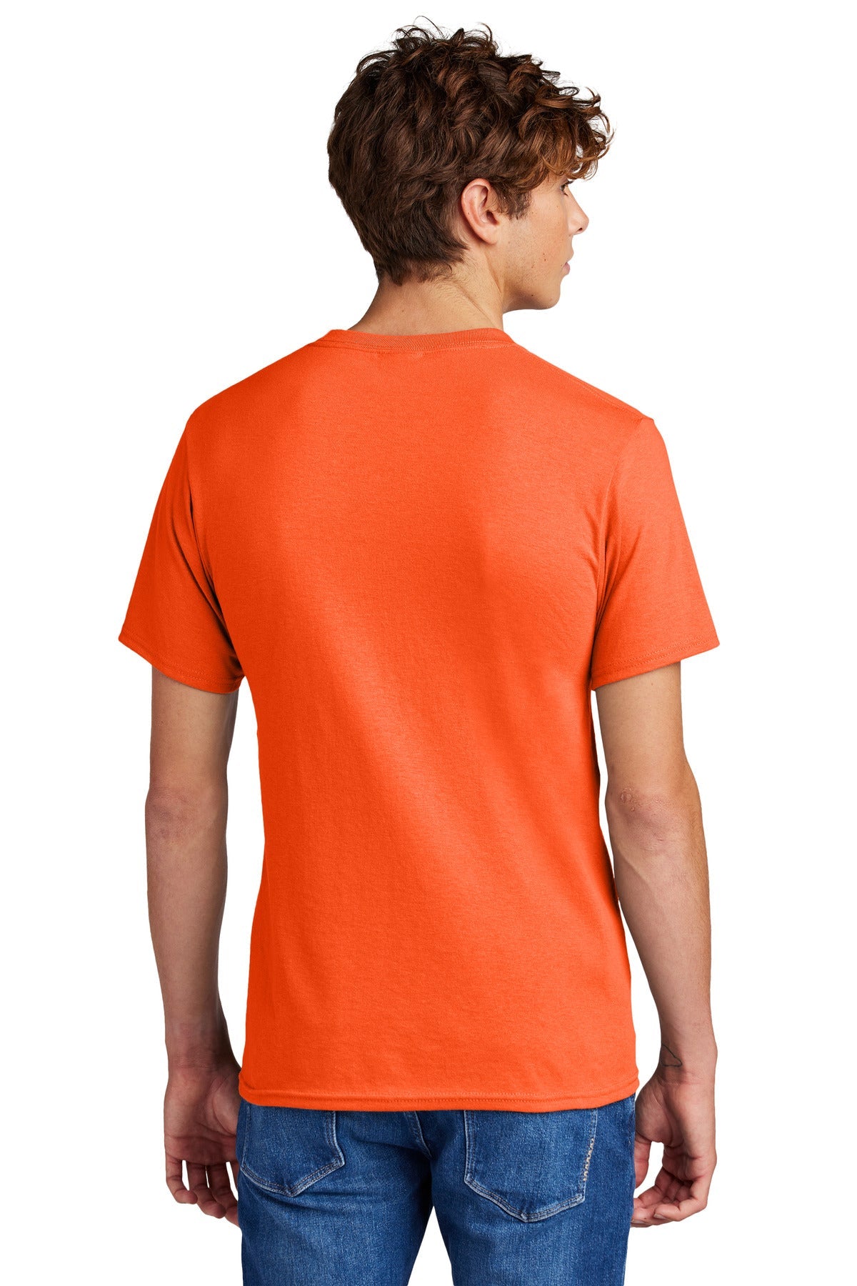 Safety Orange Port & Co Core Blend Tee. PC55