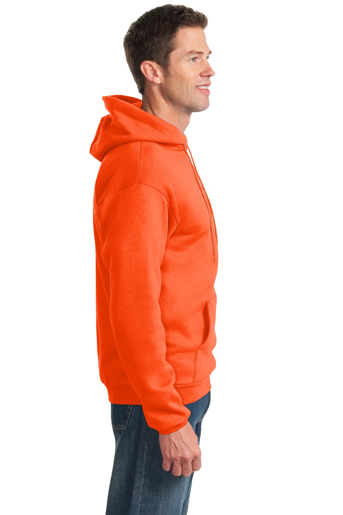Safety Orange Port & Co Essential Fleece Pullover Hooded Sweatshirt. PC90H