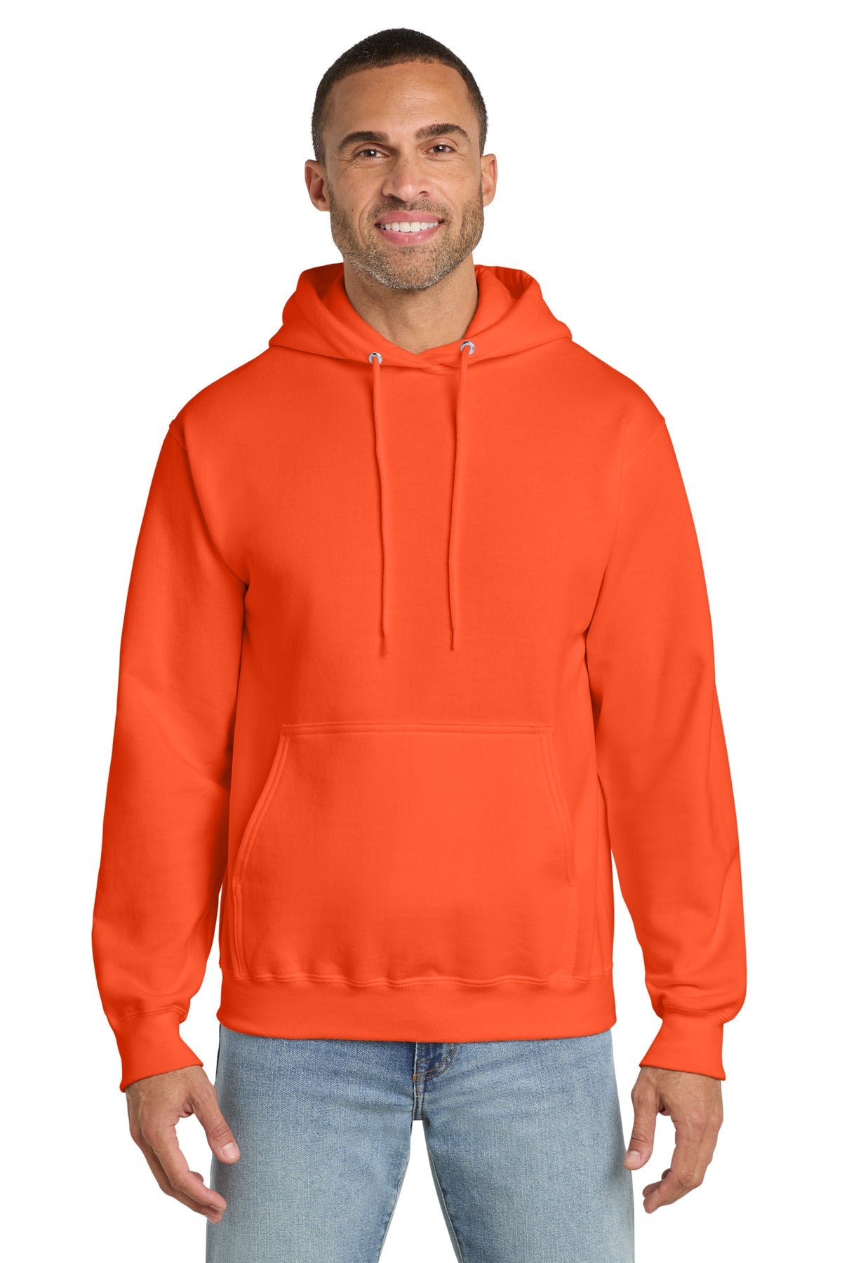 Safety Orange Port & Co Essential Fleece Pullover Hooded Sweatshirt. PC90H