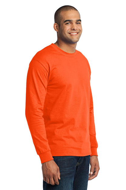 Safety Orange Port & Co Long Sleeve Core Blend Tee. PC55LS