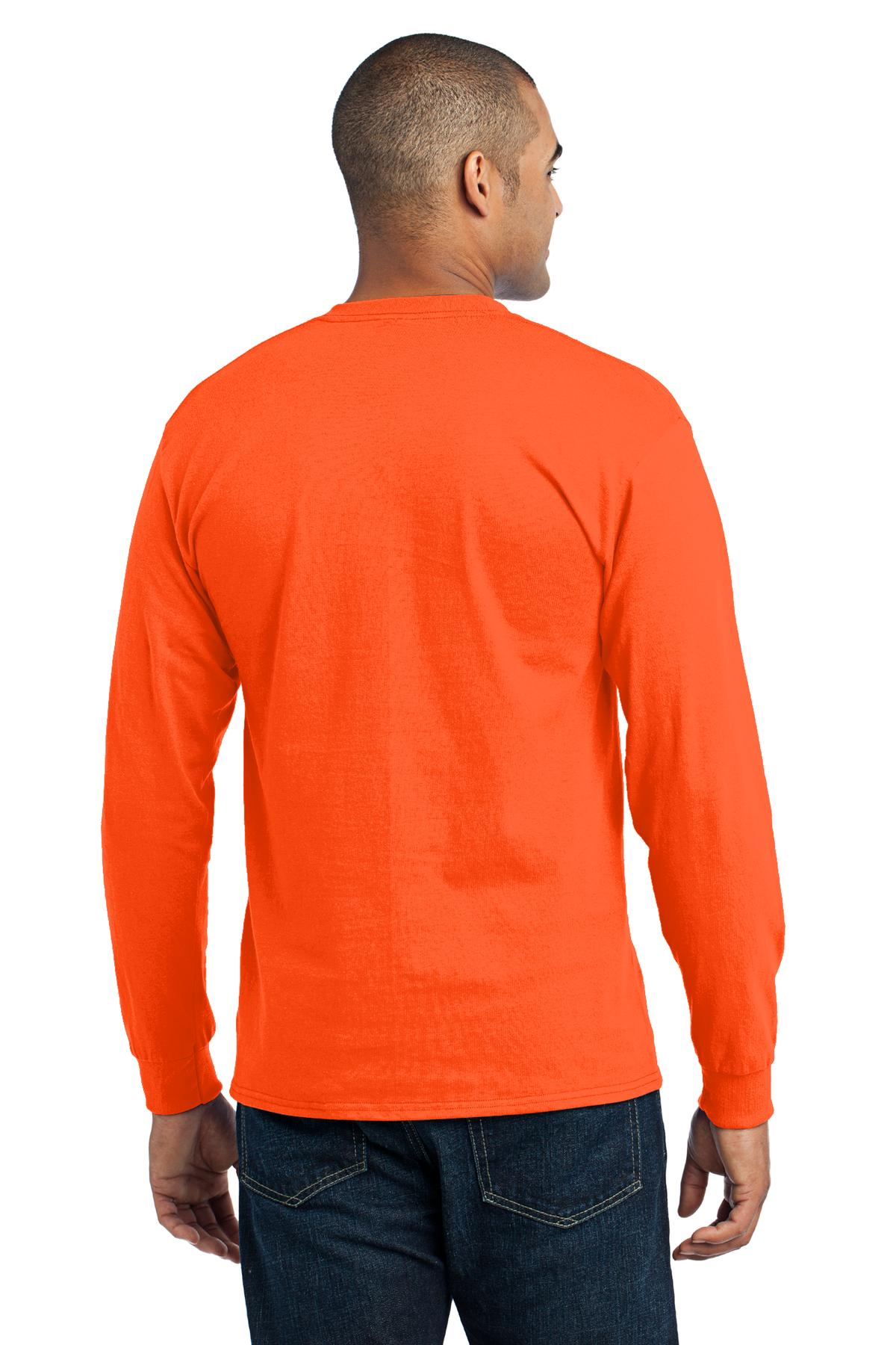 Safety Orange Port & Co Long Sleeve Core Blend Tee. PC55LS