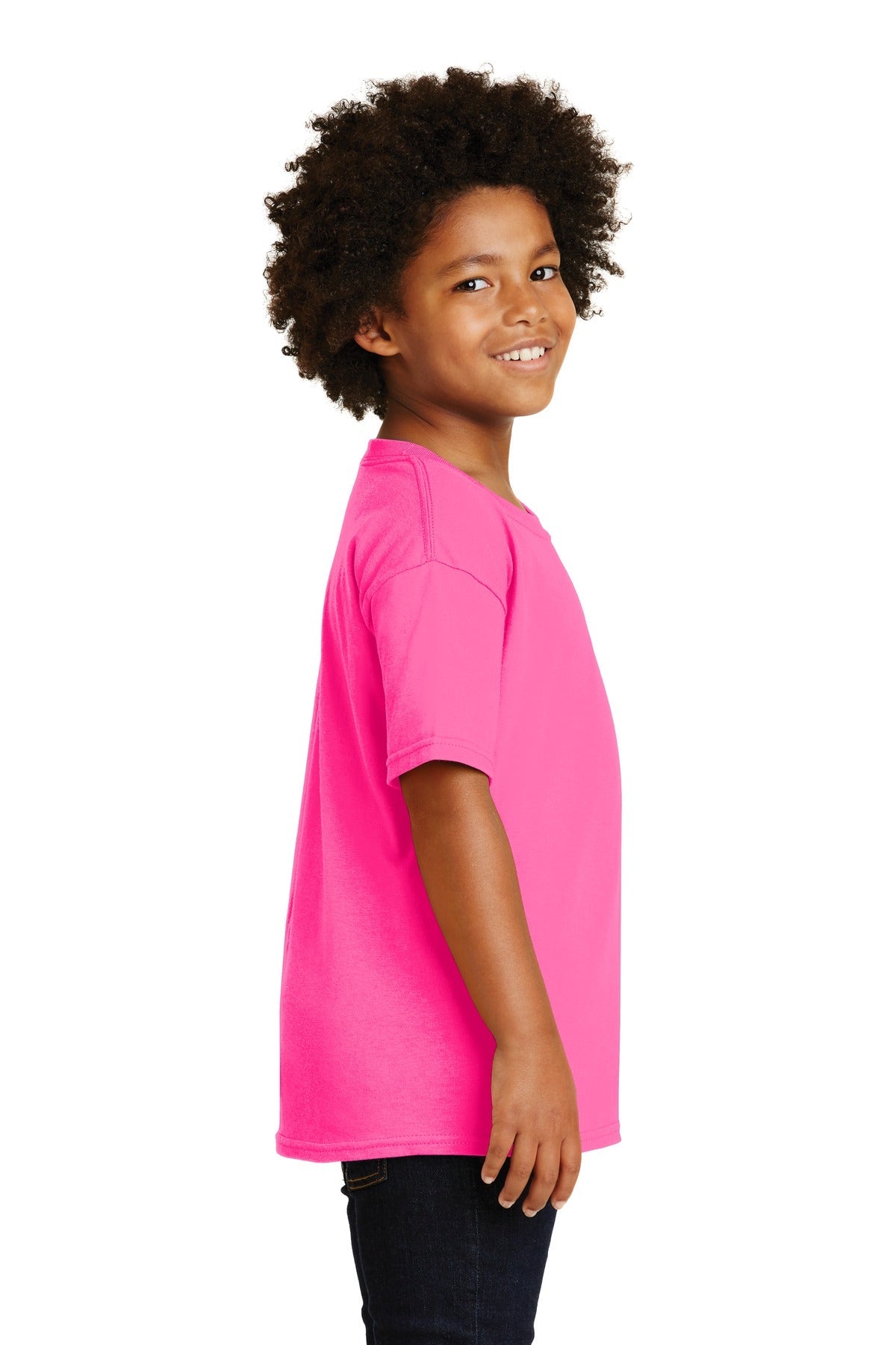 Safety Pink Gildan - Youth Heavy Cotton 100% Cotton T-Shirt. 5000B