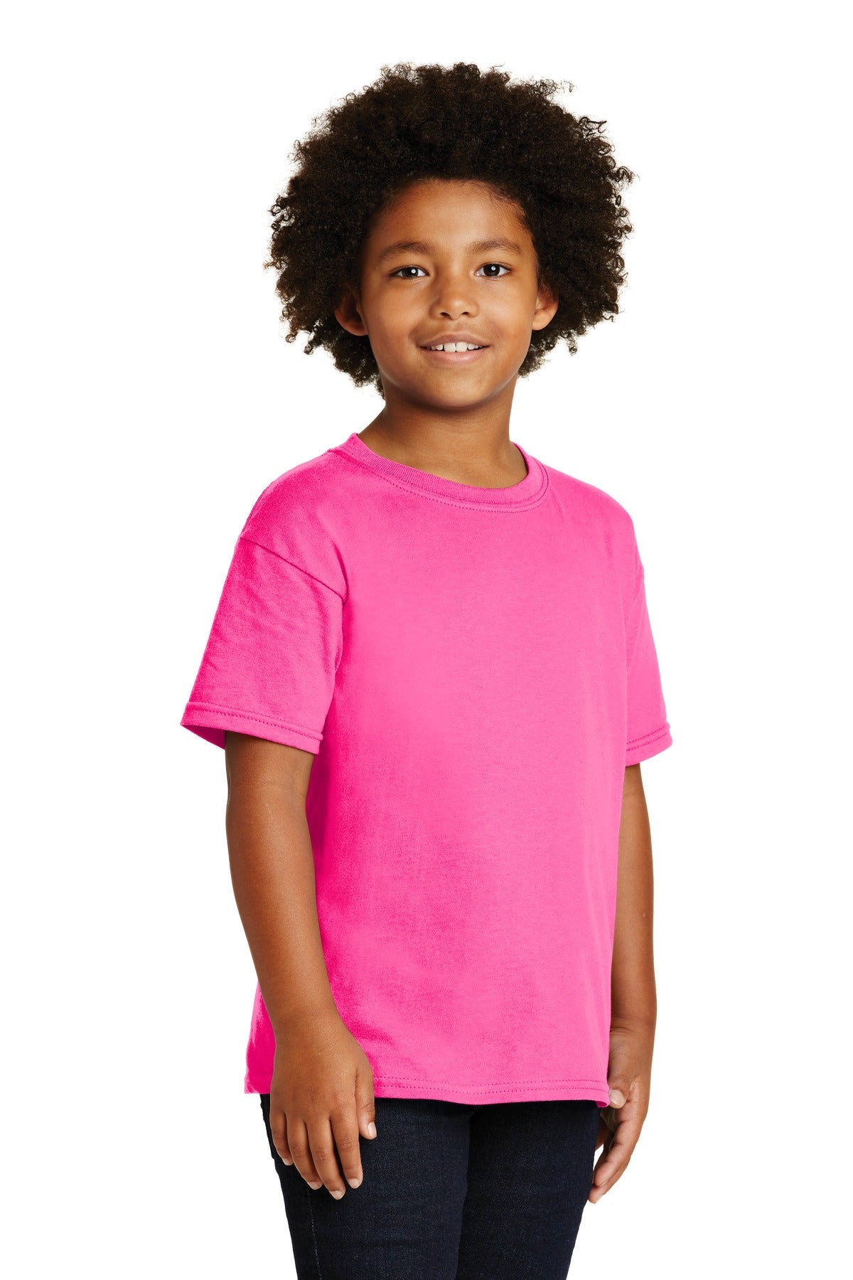 Safety Pink Gildan - Youth Heavy Cotton 100% Cotton T-Shirt. 5000B