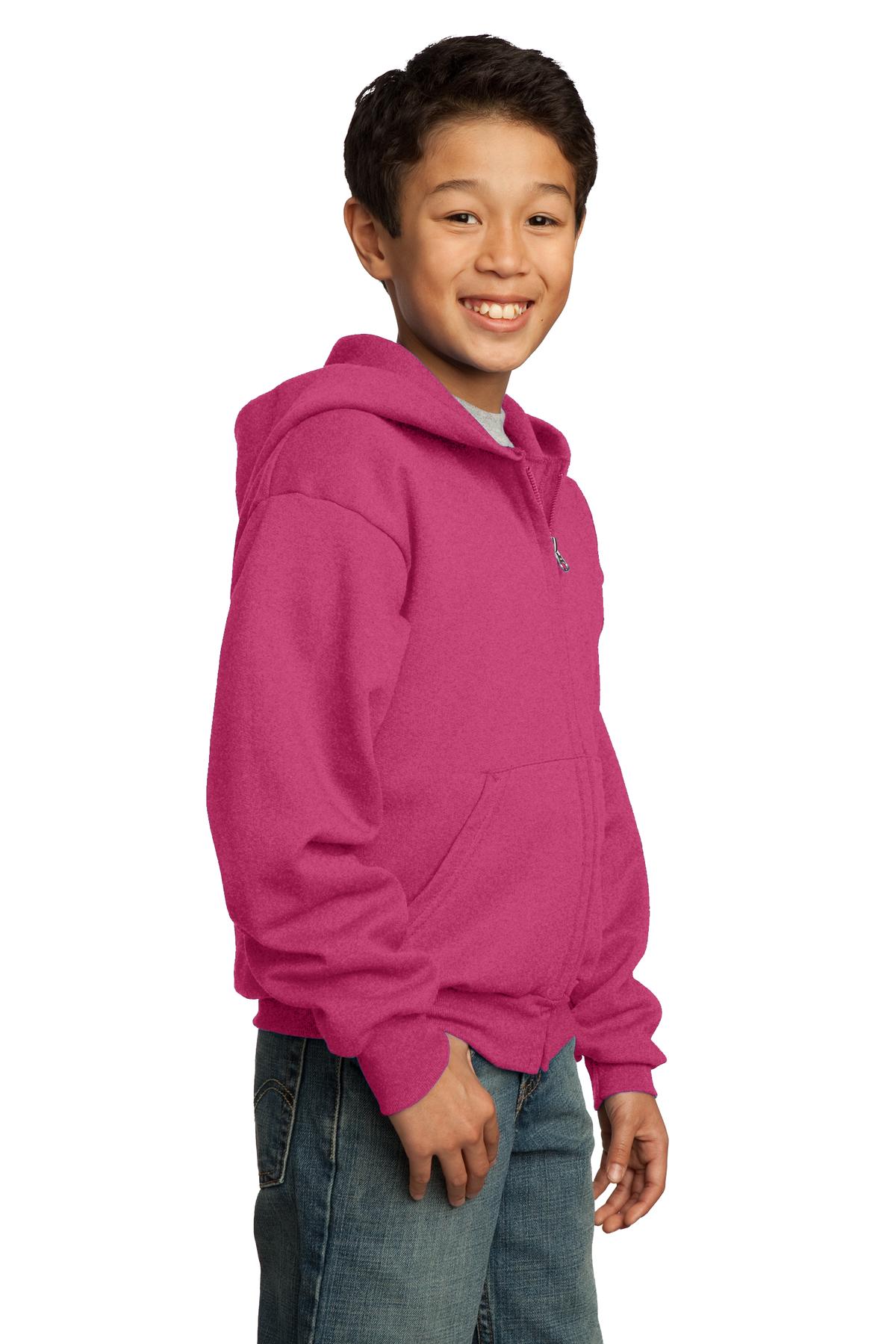 Sangria Port & Co Youth Core Fleece Full-Zip Hooded Sweatshirt. PC90YZH