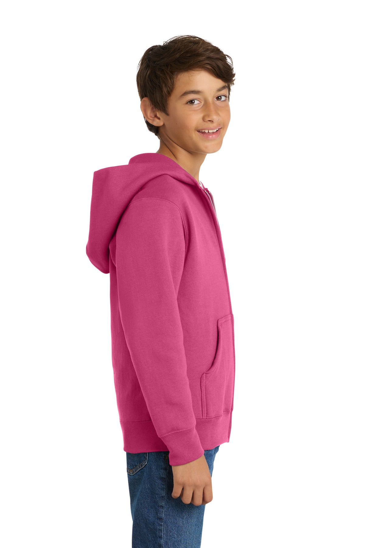 Sangria Port & Co Youth Core Fleece Full-Zip Hooded Sweatshirt. PC90YZH