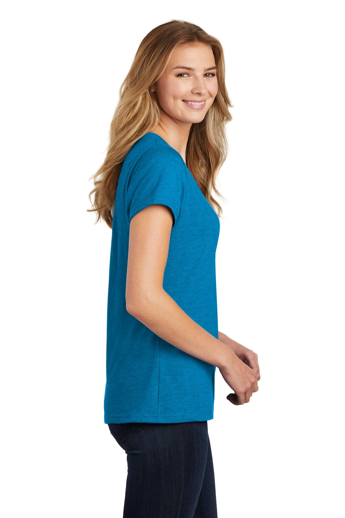 Sapphire Hthr Port & Co Women's Fan Favorite Blend V-Neck Tee. LPC455V