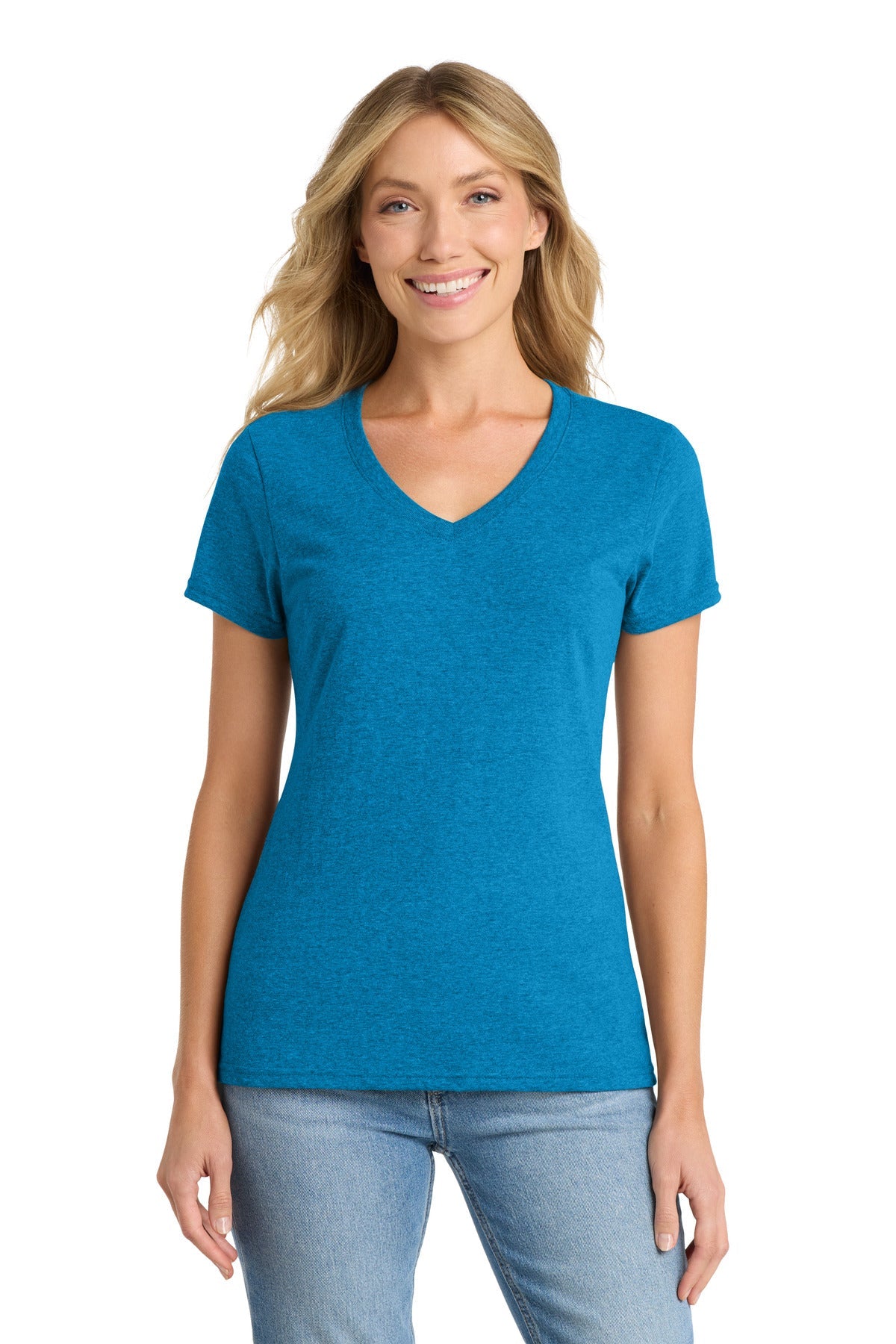 Sapphire Hthr Port & Co Women's Fan Favorite Blend V-Neck Tee. LPC455V