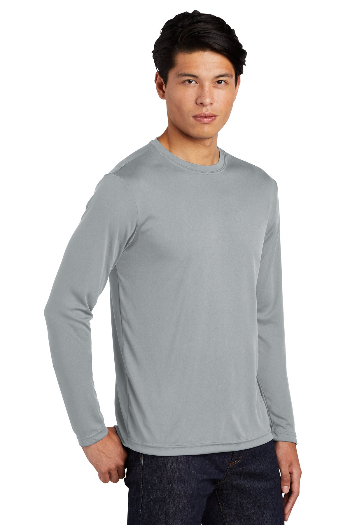 Silver Sport-Tek Long Sleeve PosiCharge Competitor Tee. ST350LS
