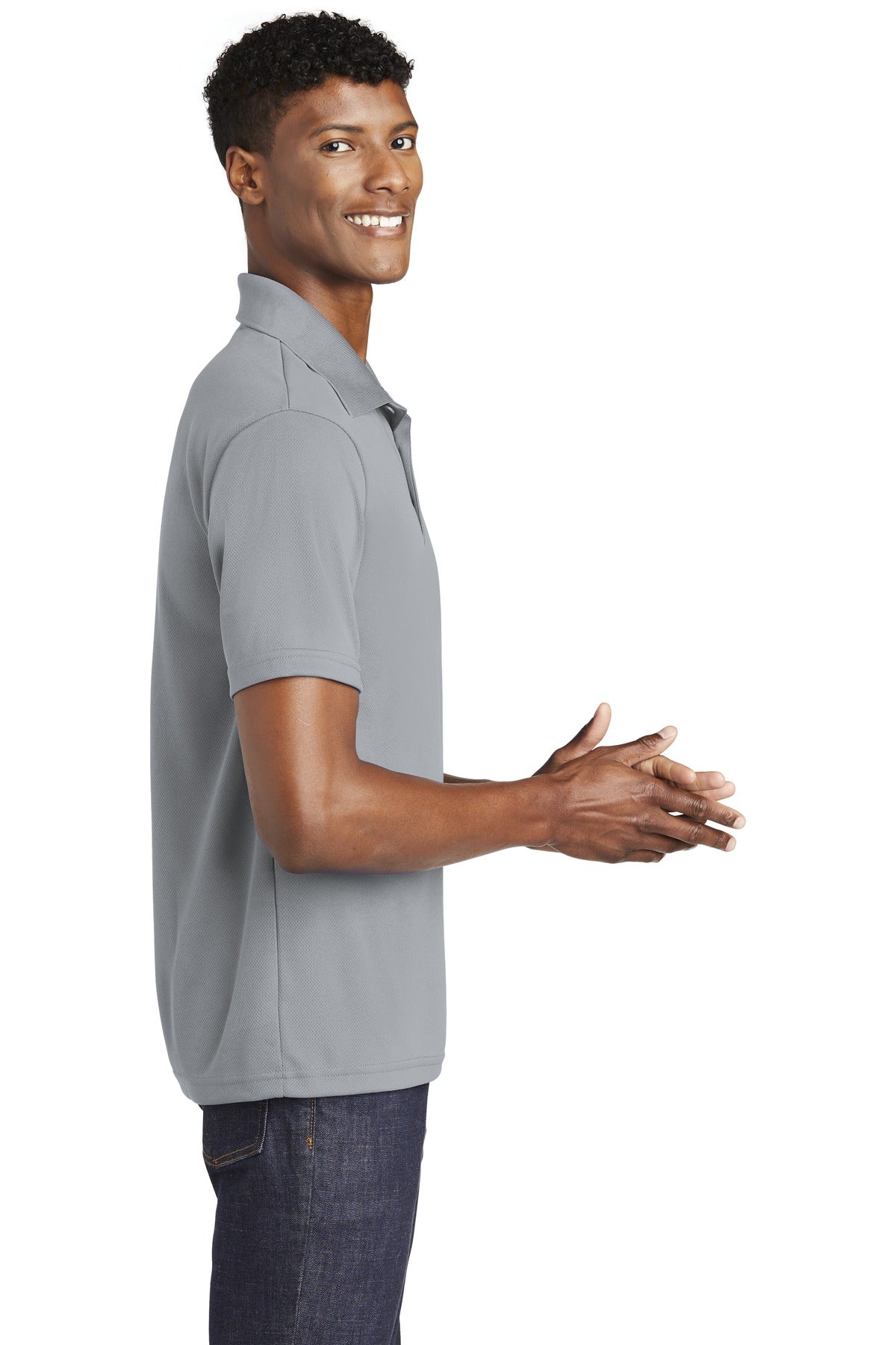 Silver Sport-Tek PosiCharge RacerMesh Polo. ST640