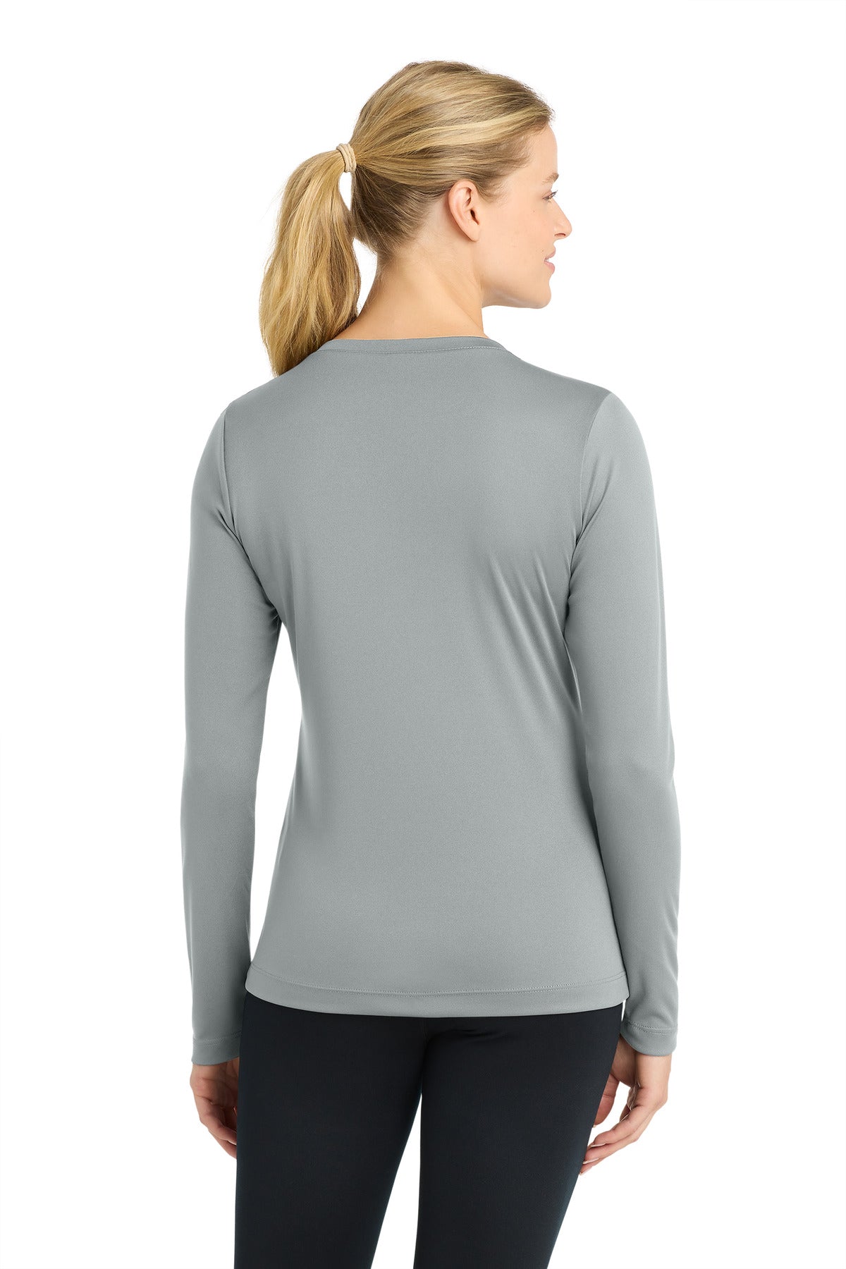 Silver Sport-Tek Women's Long Sleeve PosiCharge Competitor V-Neck Tee. LST353LS