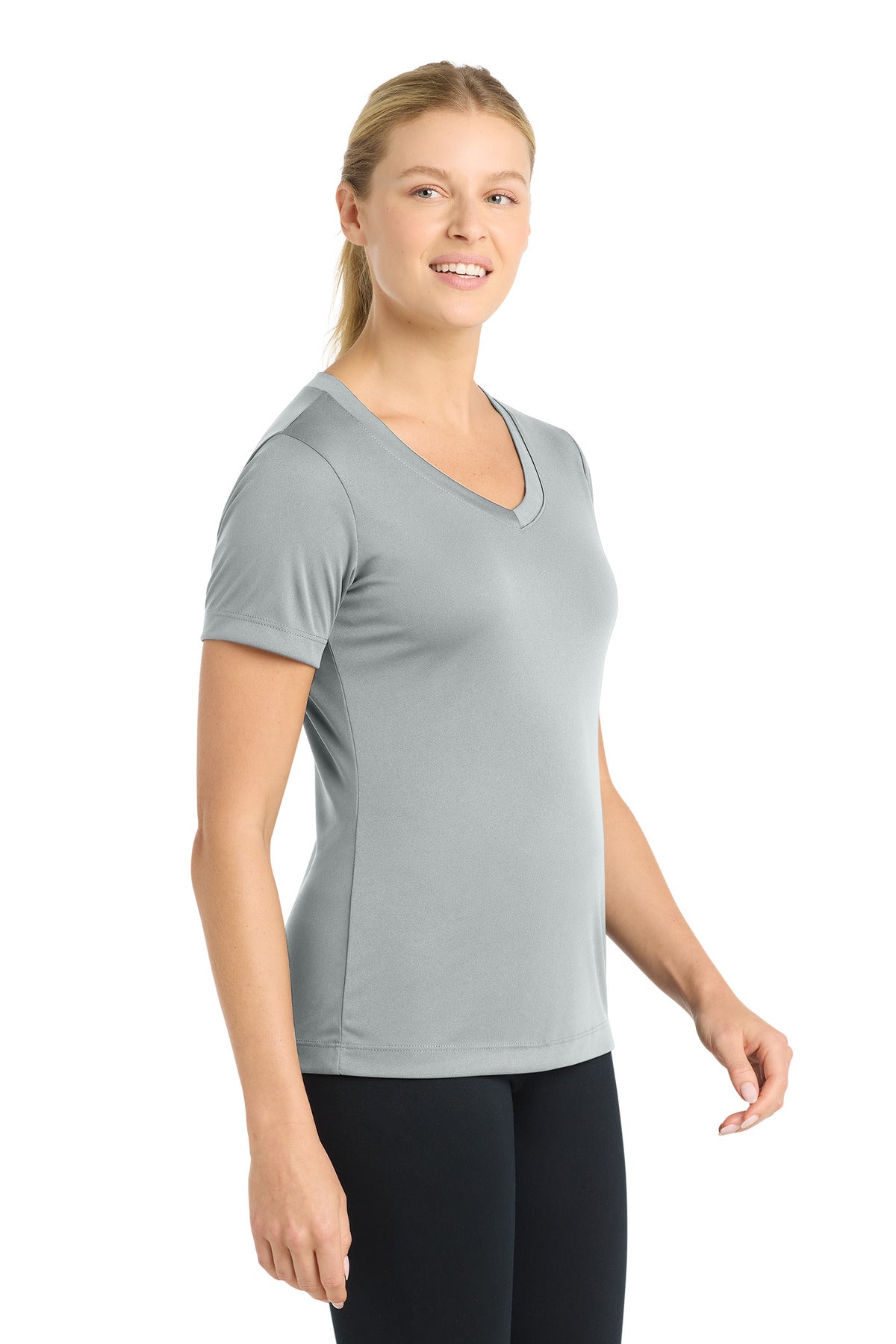 Silver Sport-Tek Women's PosiCharge Competitor V-Neck Tee. LST353