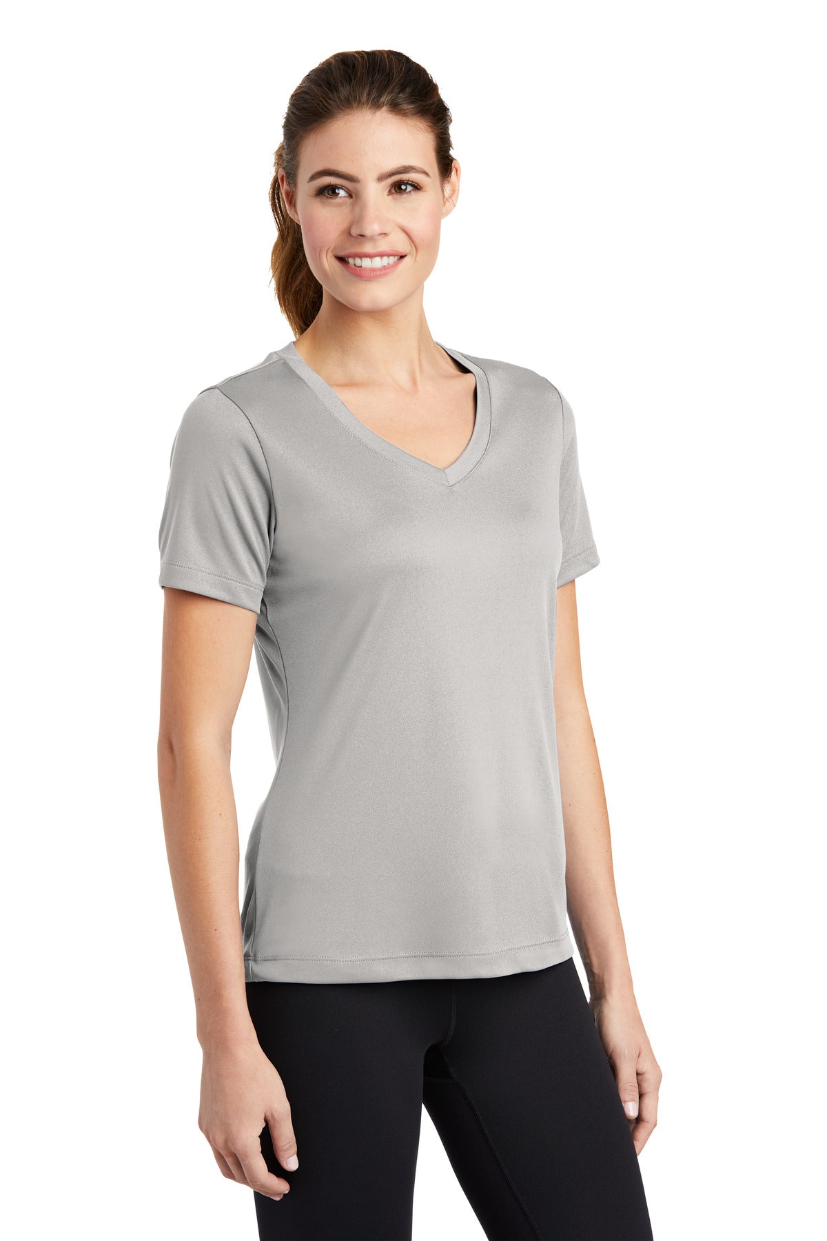 Silver Sport-Tek Women's PosiCharge Competitor V-Neck Tee. LST353