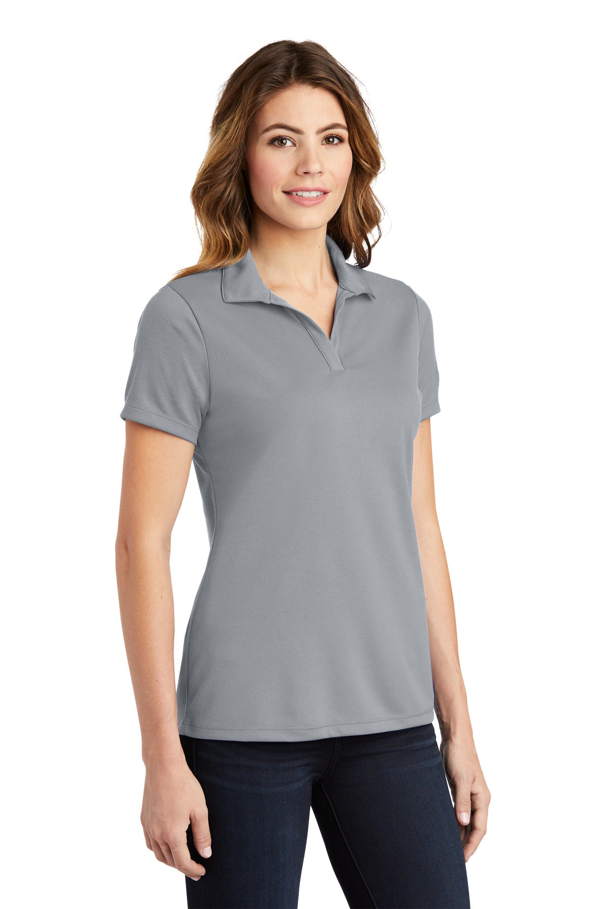 Silver Sport-Tek Women's PosiCharge RacerMesh Polo. LST640