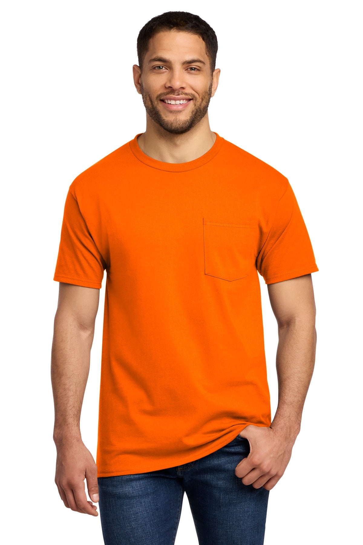 SOrange Port & Co Essential Pocket Tee. PC61P