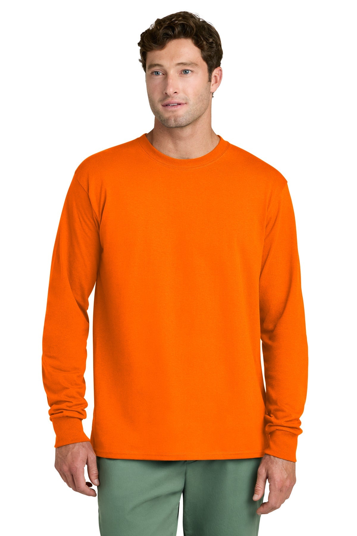 SOrange Port & Co Long Sleeve Core Cotton Tee. PC54LS