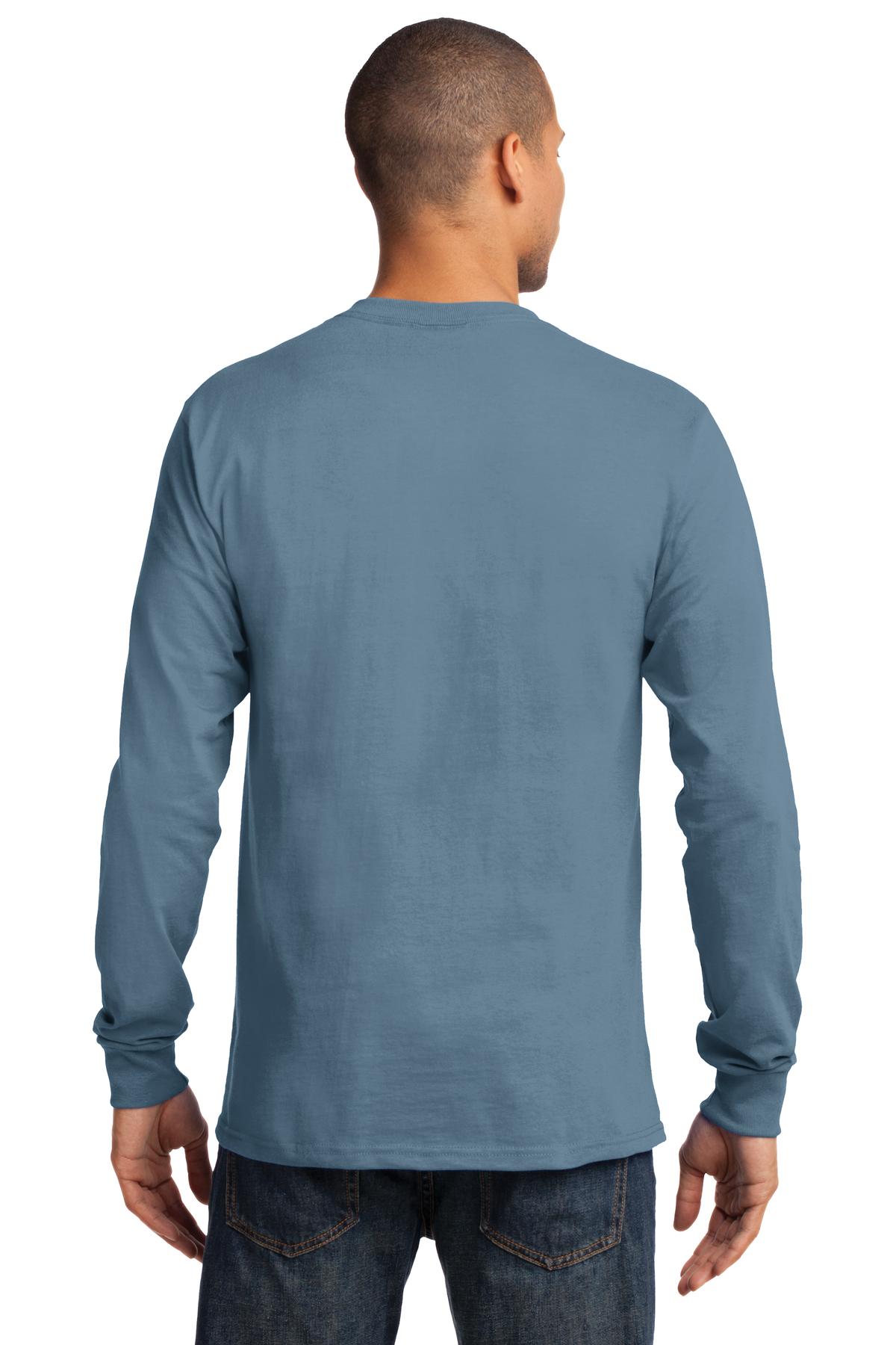 Stonewash Blue Port & Co Long Sleeve Essential Tee. PC61LS