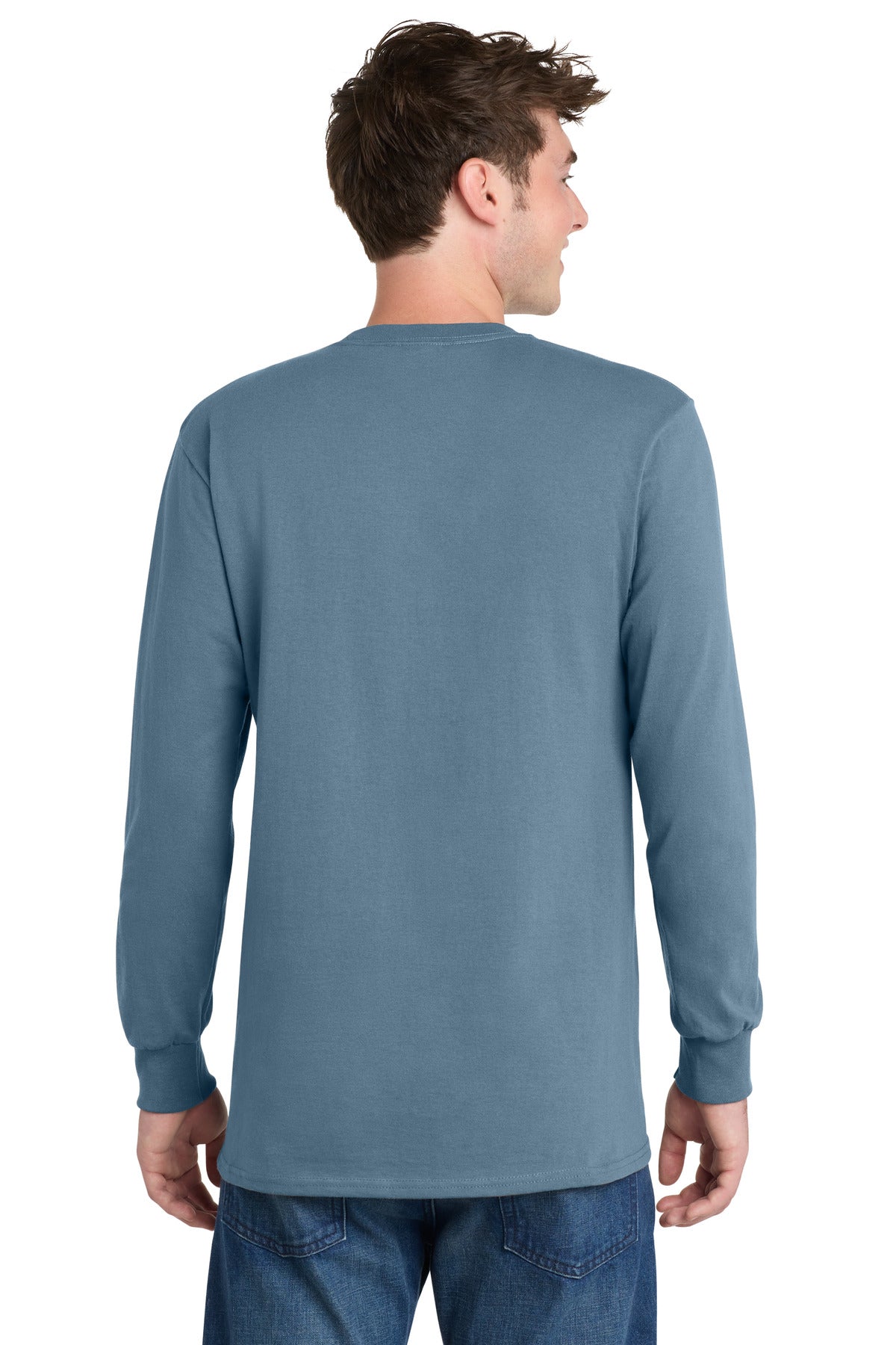 Stonewash Blue Port & Co Long Sleeve Essential Tee. PC61LS