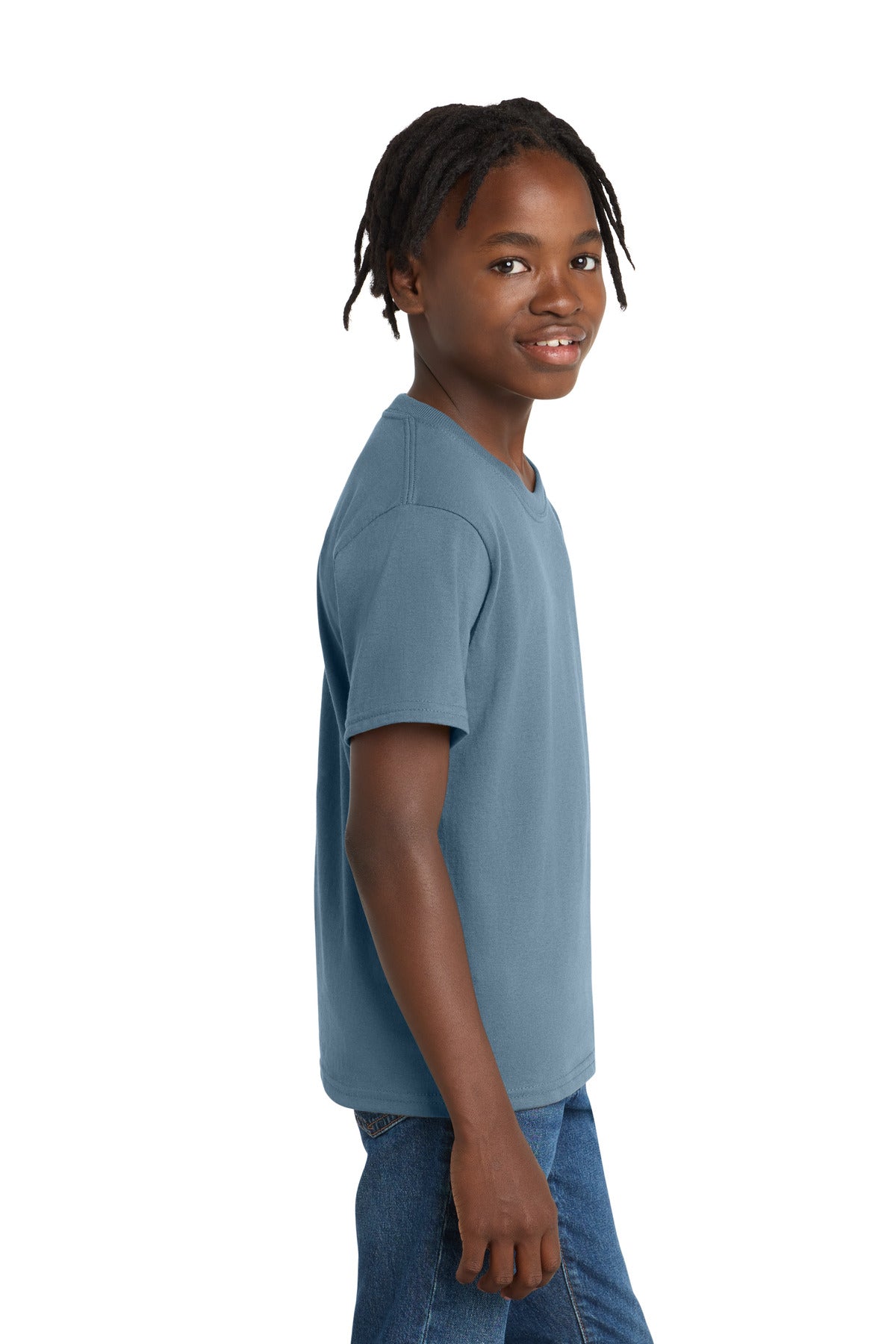 Stonewshd Blue Port & Co Youth Essential Tee. PC61Y