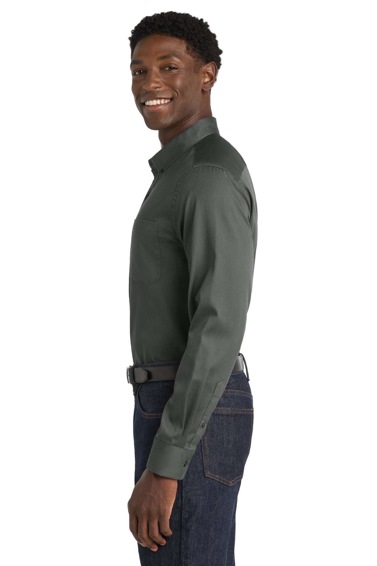 StormGrey Port Authority Long Sleeve SuperPro React Twill Shirt. W808
