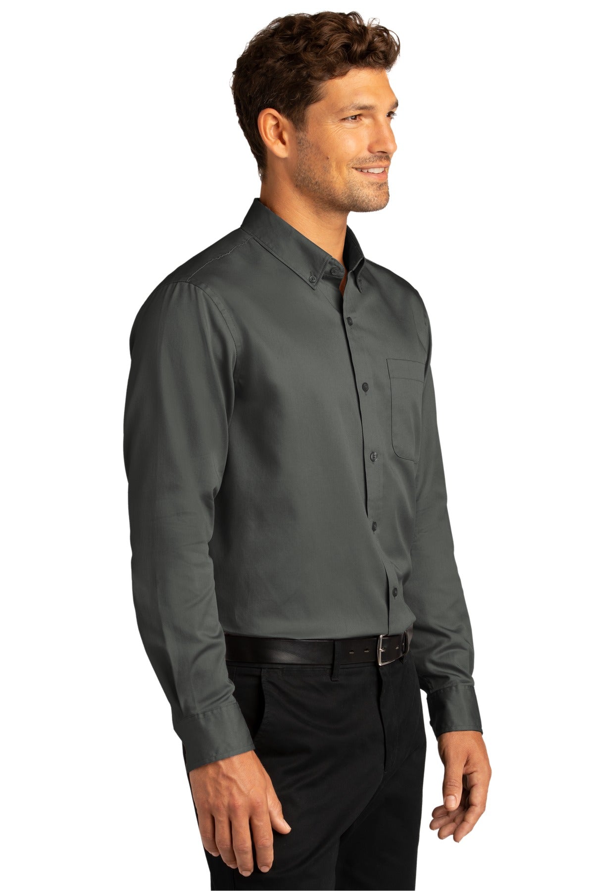 StormGrey Port Authority Long Sleeve SuperPro React Twill Shirt. W808