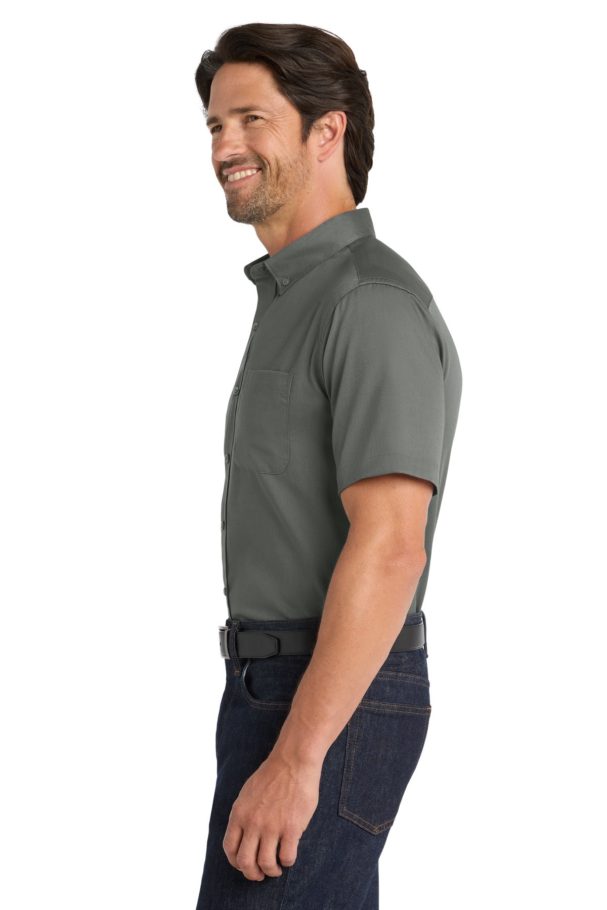 StormGrey Port Authority Short Sleeve SuperPro React Twill Shirt. W809