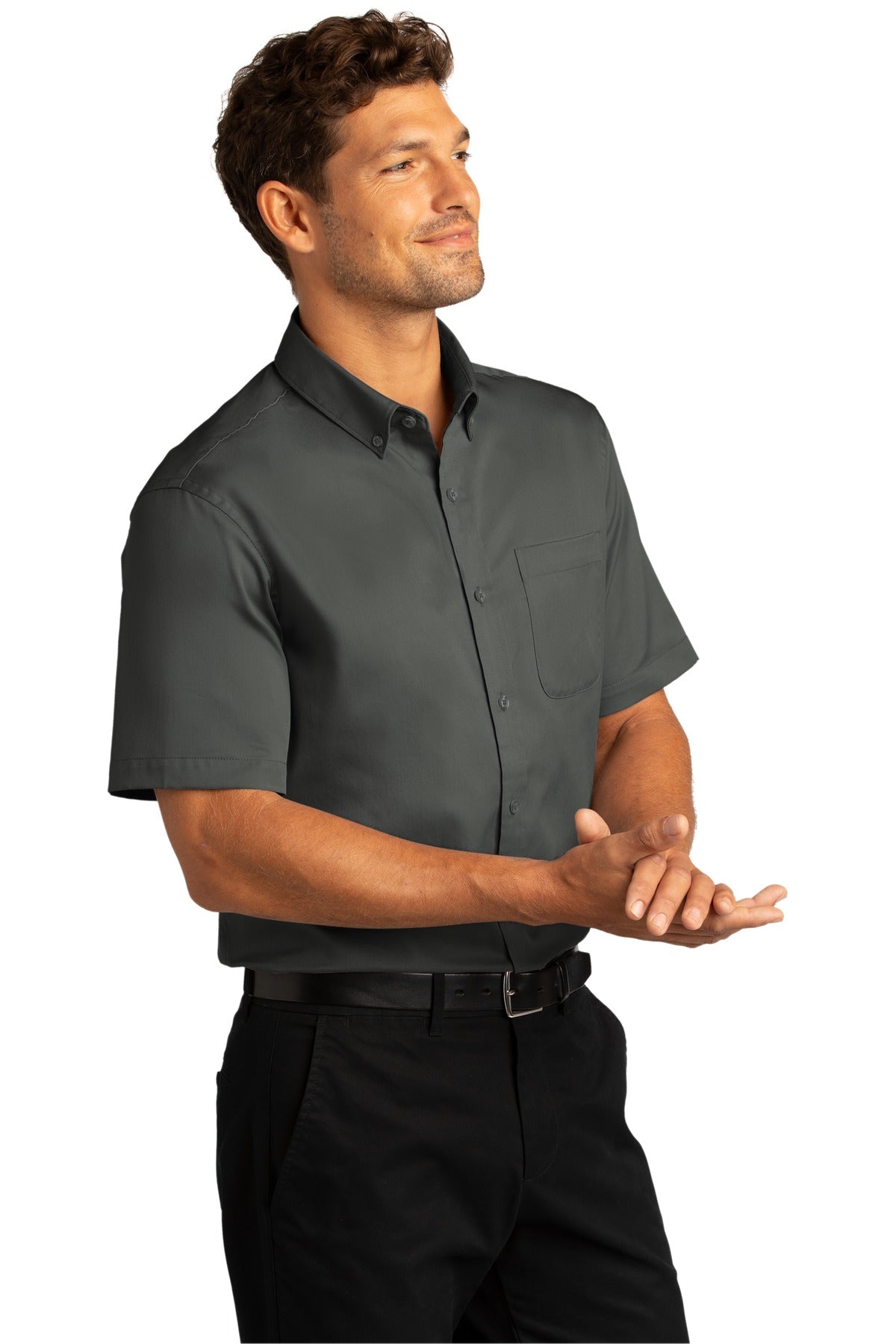 StormGrey Port Authority Short Sleeve SuperPro React Twill Shirt. W809