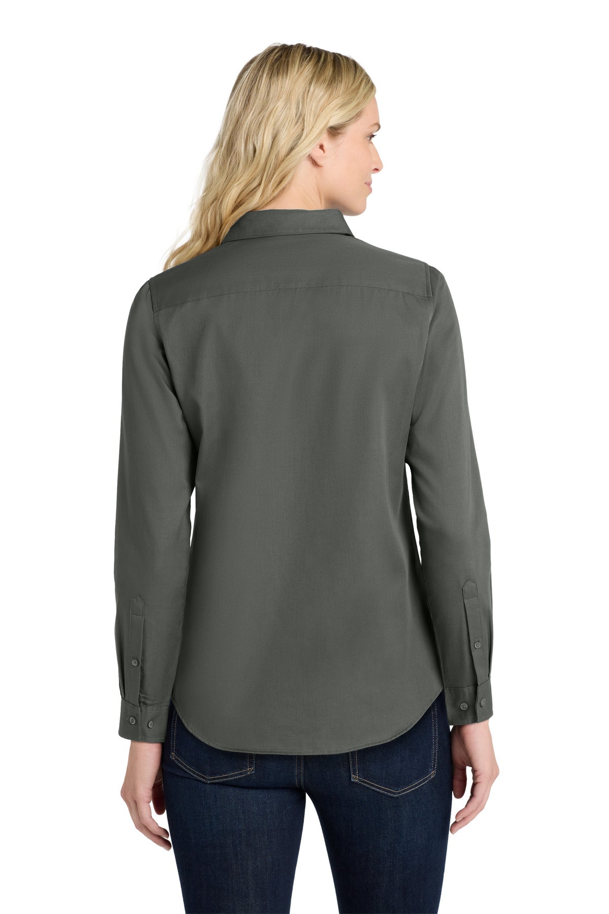 StormGrey Port Authority Women's Long Sleeve SuperPro React Twill Shirt. LW808