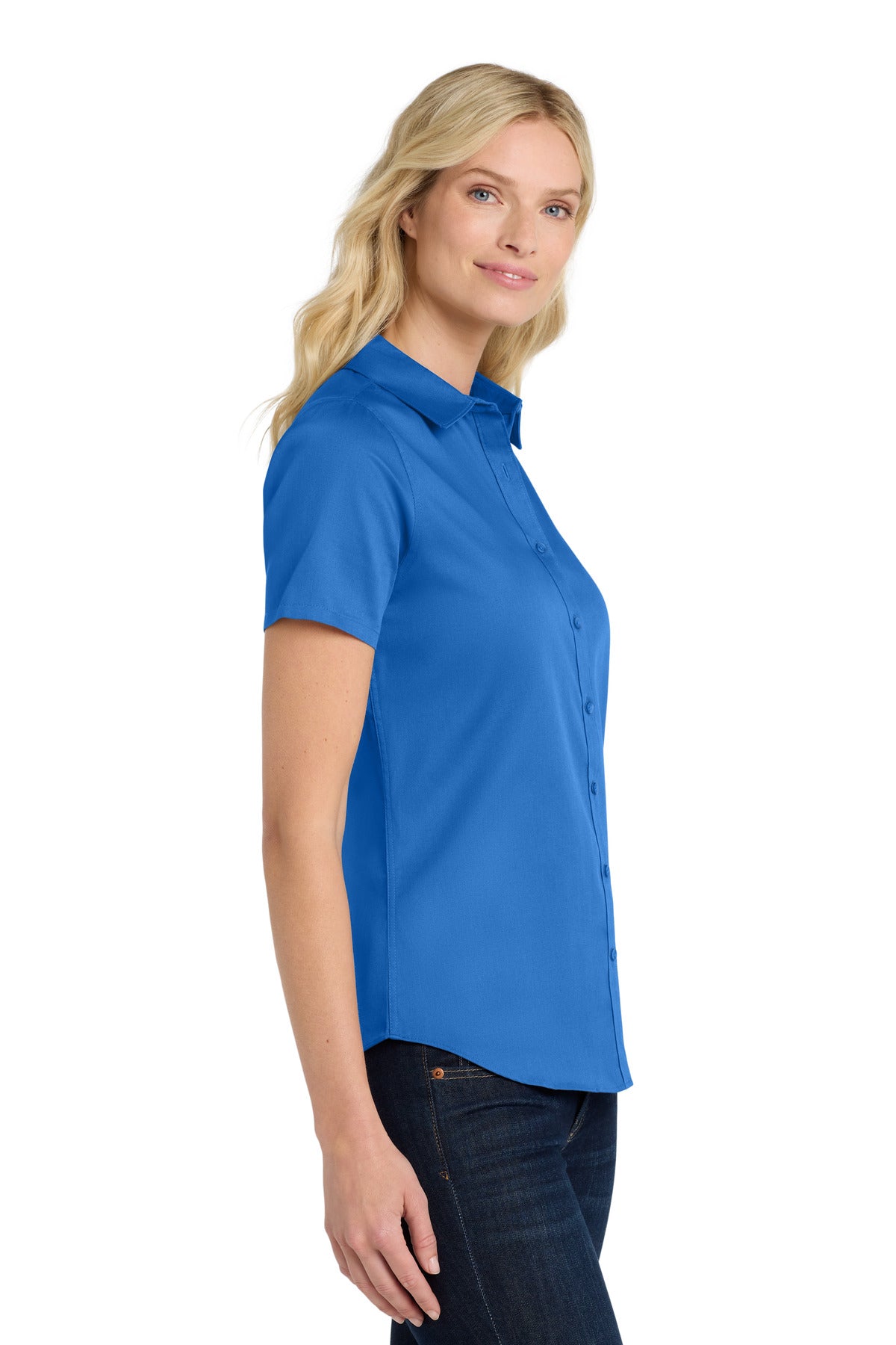StrongBlue Port Authority Women's Short Sleeve SuperPro React Twill Shirt. LW809