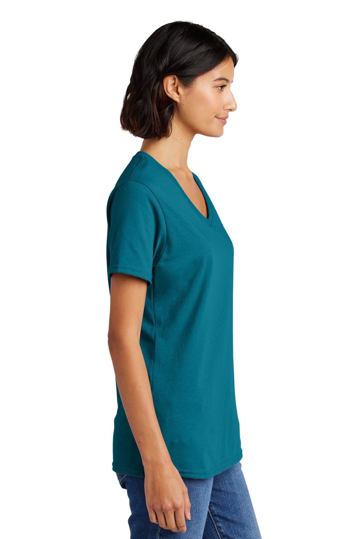 Teal Port & Co Women's Core Cotton V-Neck Tee. LPC54V