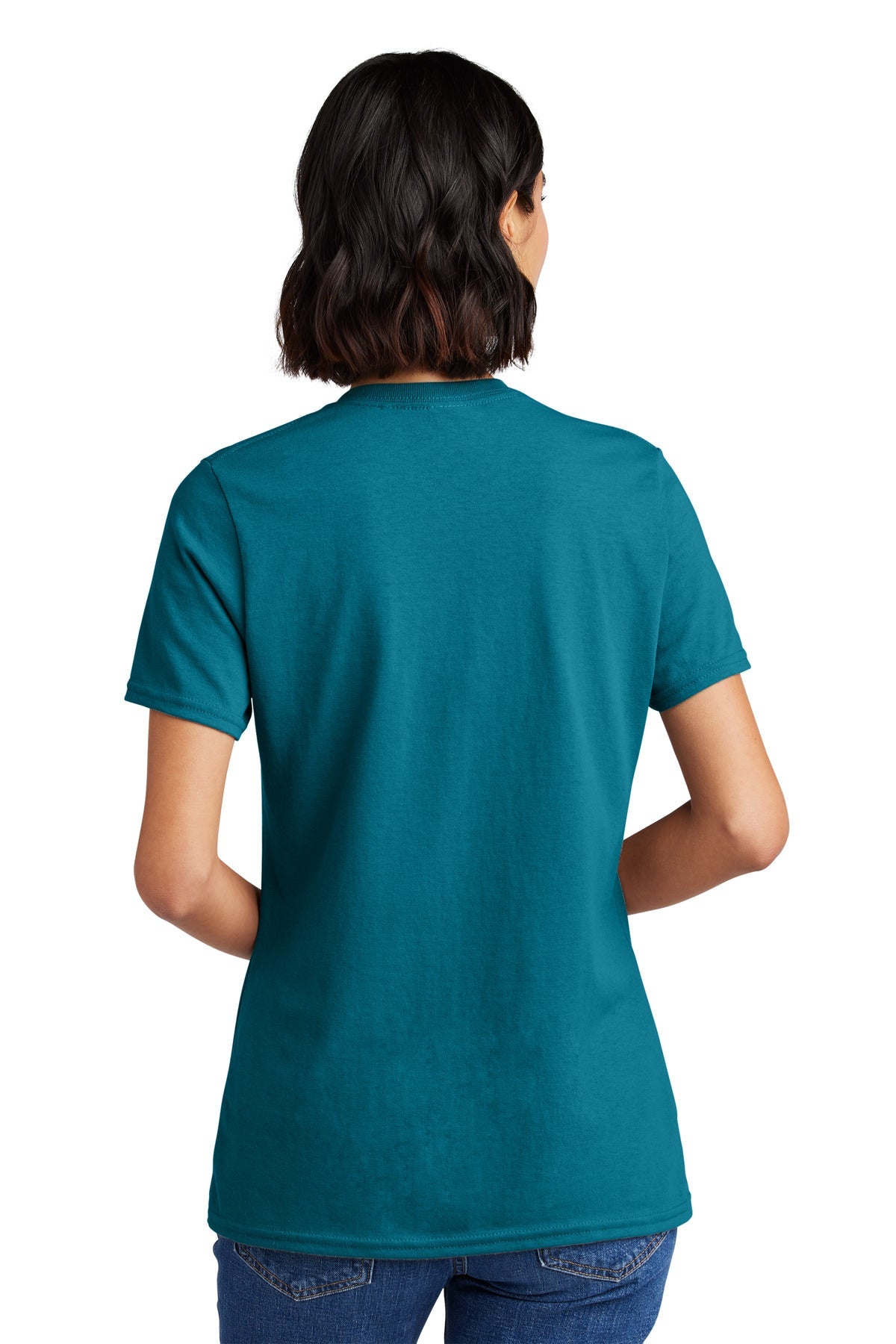 Teal Port & Co Women's Core Cotton V-Neck Tee. LPC54V