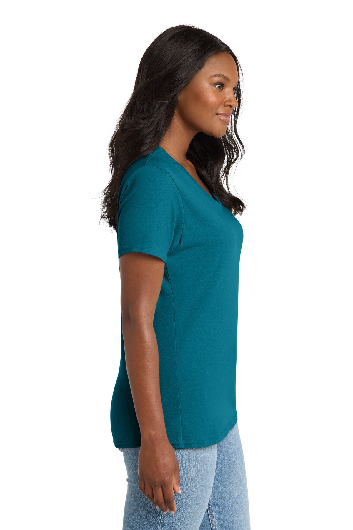 Teal Port & Co Women's Core Cotton V-Neck Tee. LPC54V
